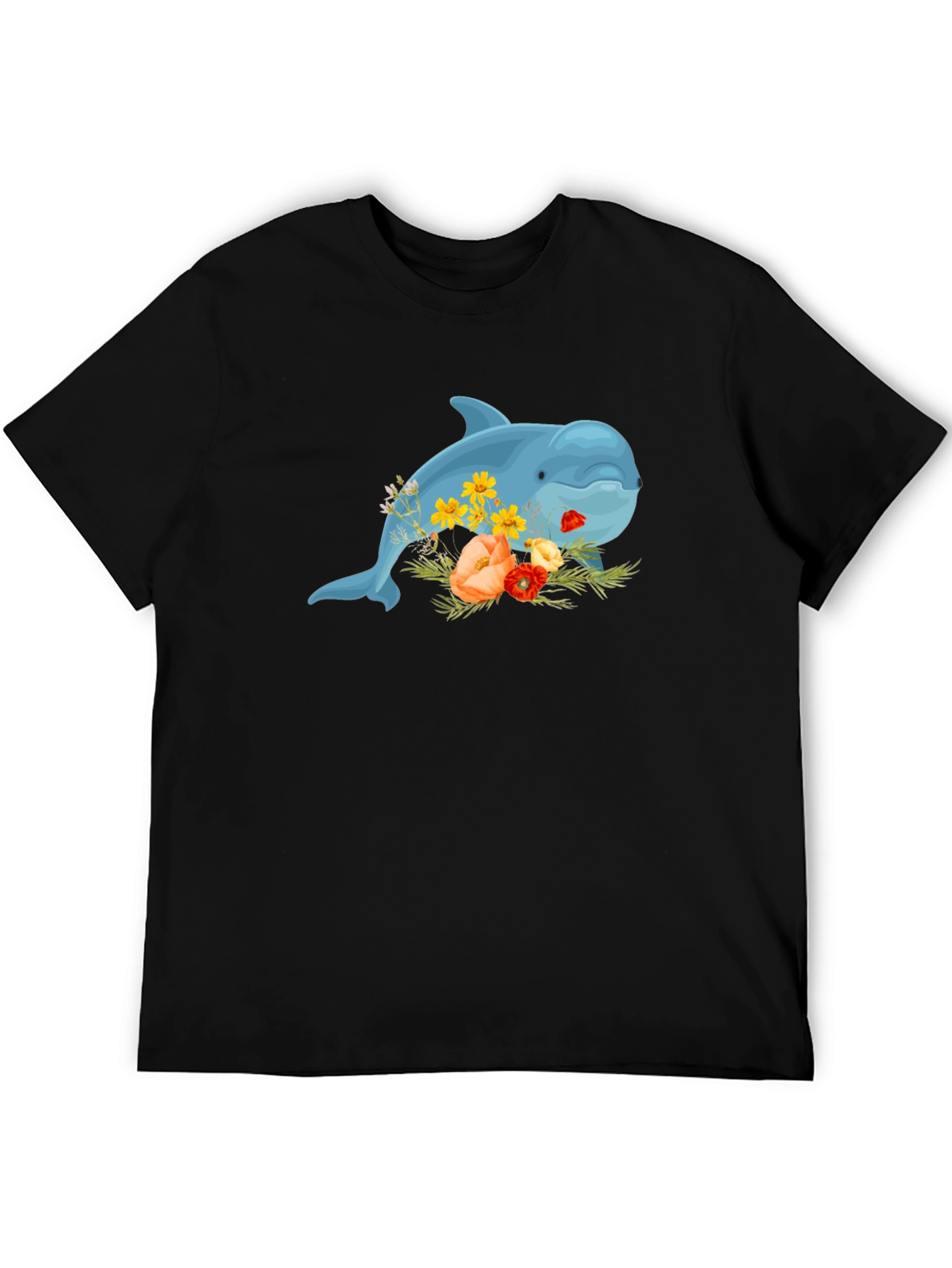 Floral Dolphin Black T-Shirt