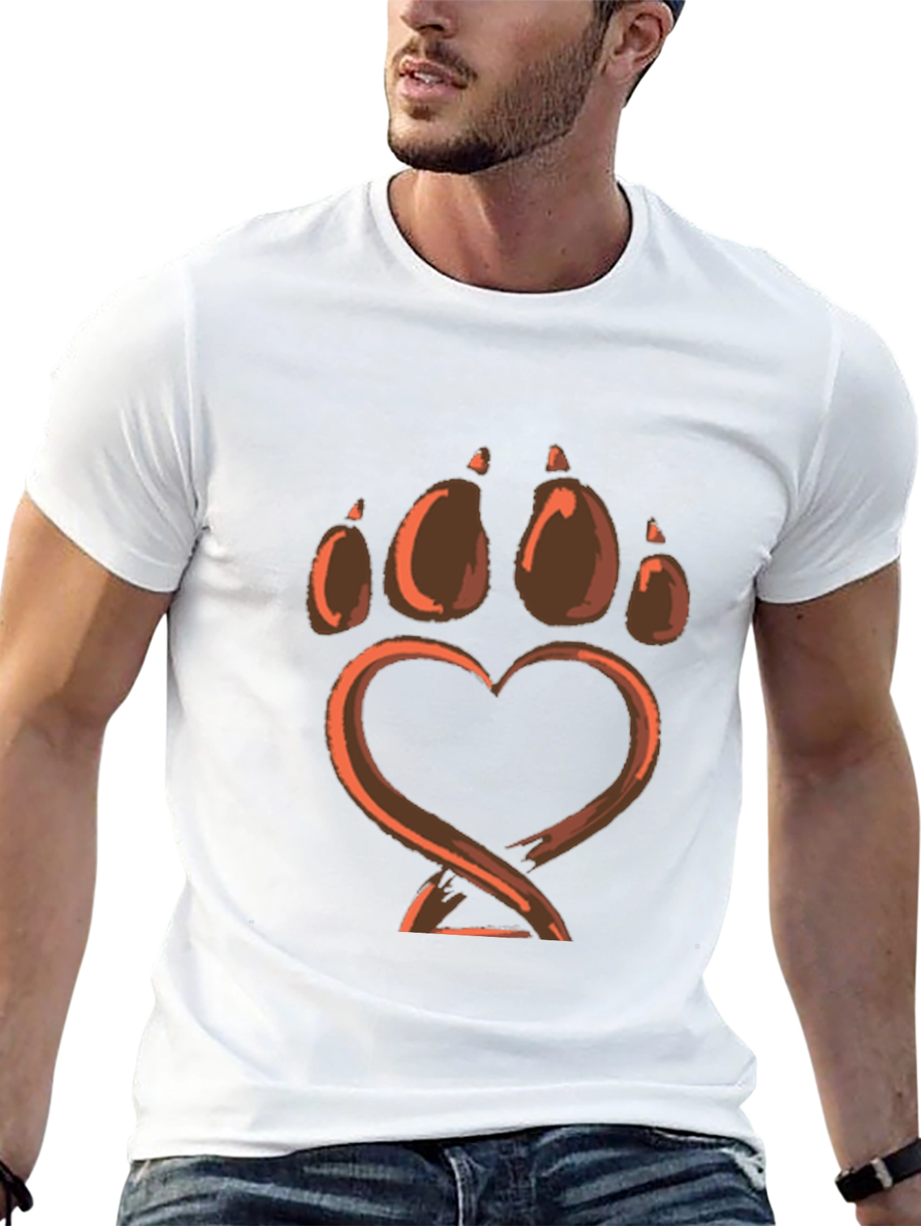 Paw Print Heart Graphic Tee - Soft Black Shirt
