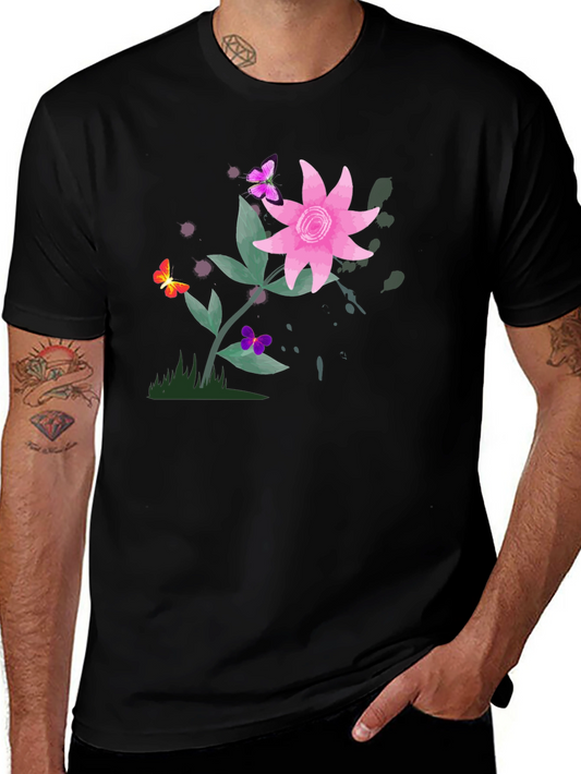 Floral Butterfly Graphic Black T-Shirt