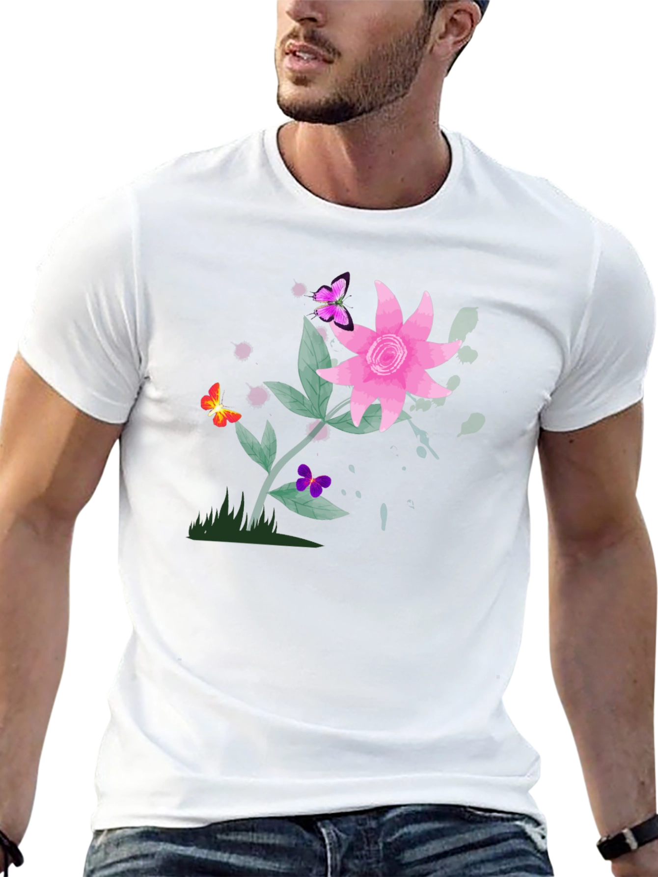 Floral Butterfly Graphic Black T-Shirt