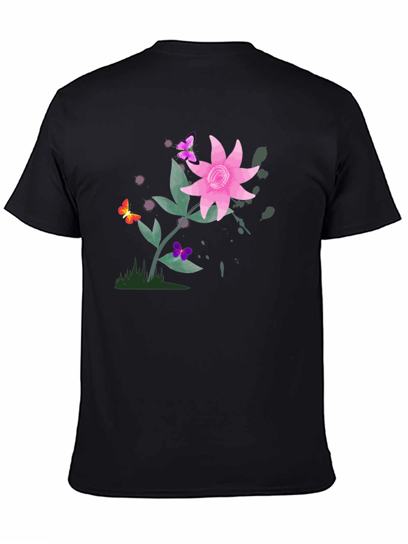 Floral Butterfly Graphic Black T-Shirt