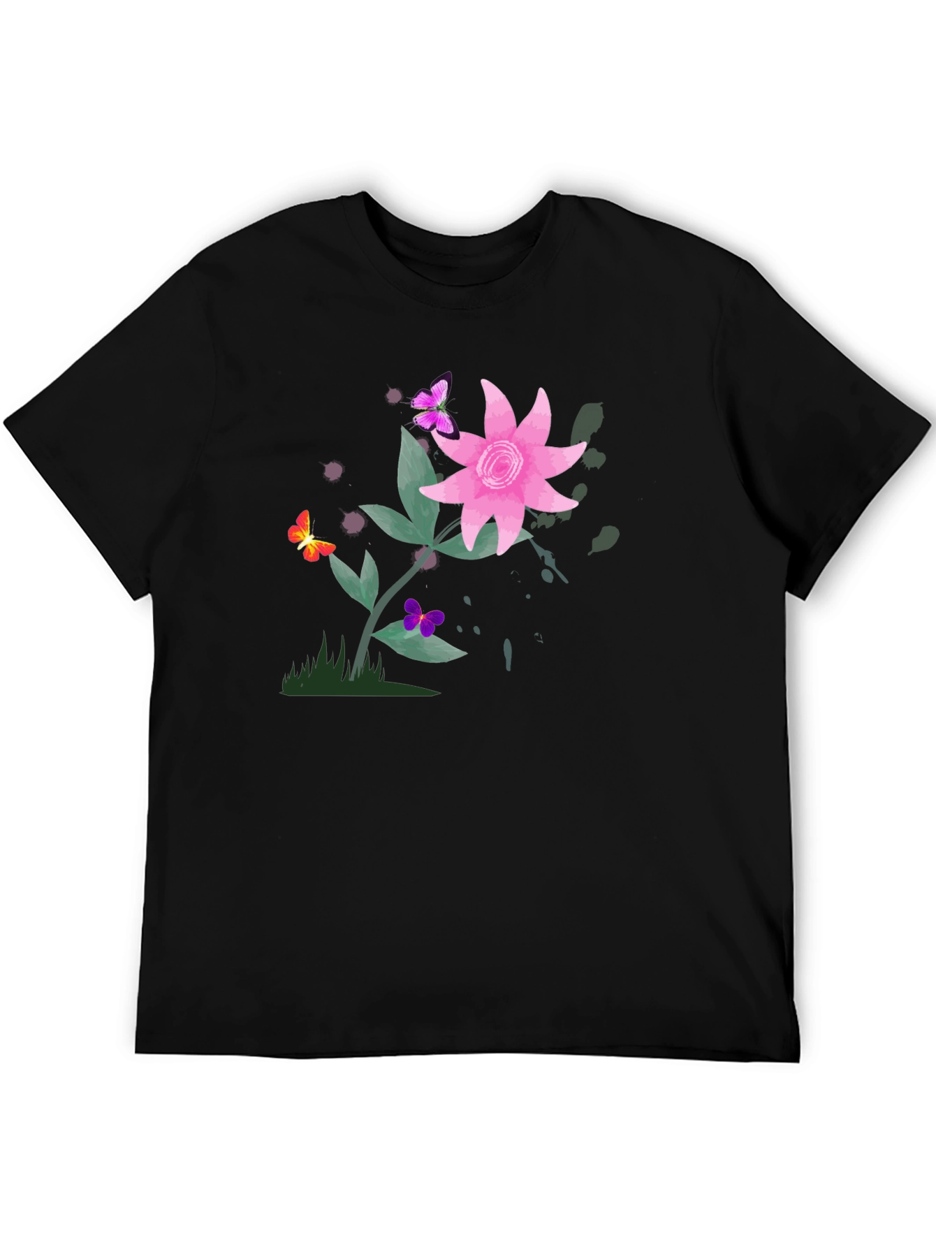Floral Butterfly Graphic Black T-Shirt
