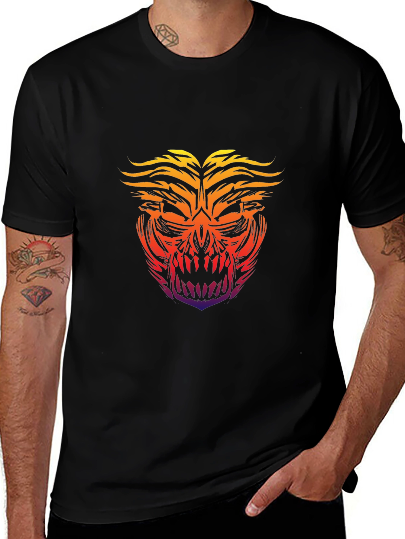 Fiery Skull Graphic Tee - Bold Black T-Shirt