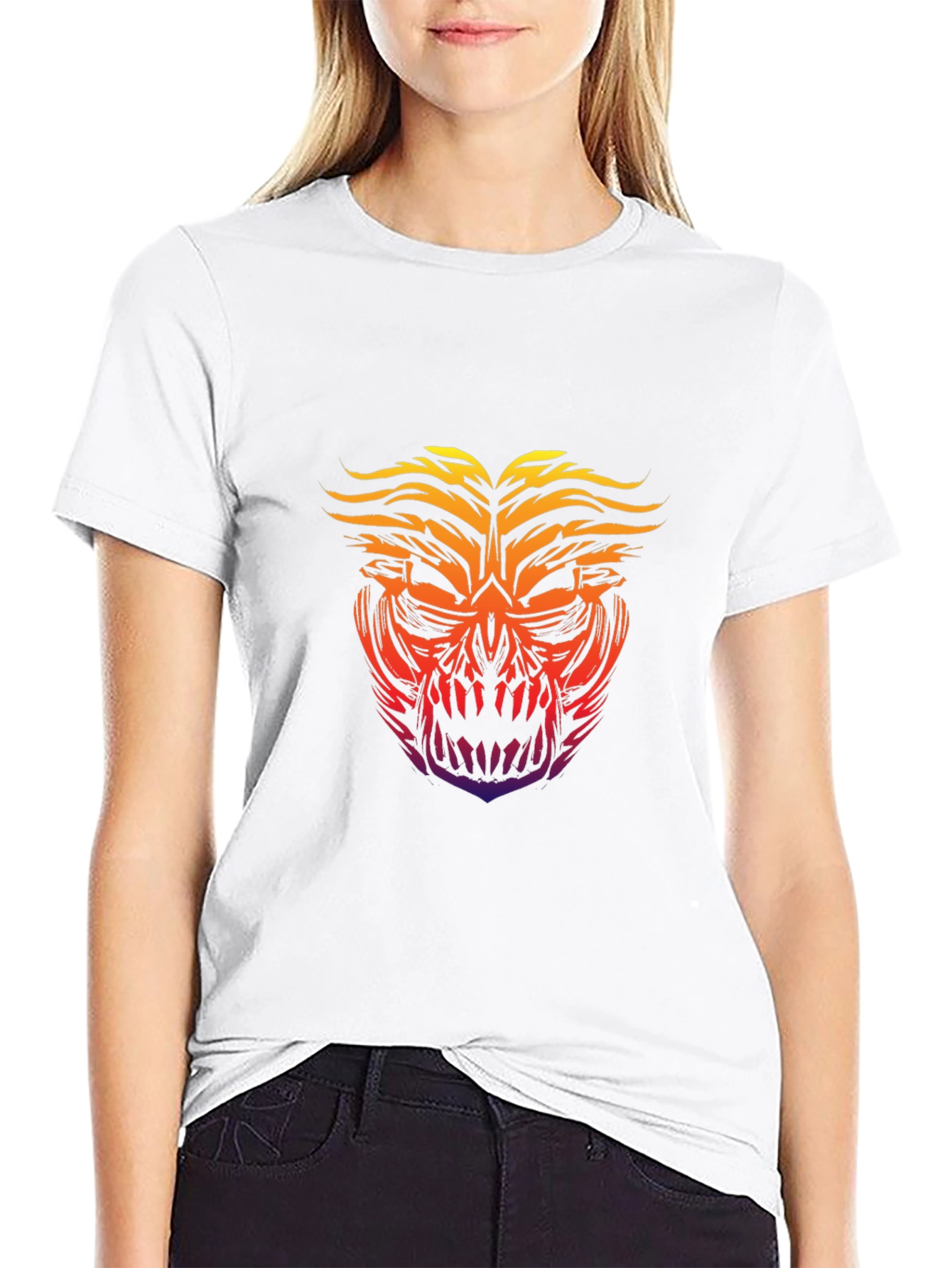 Fiery Skull Graphic Tee - Bold Black T-Shirt