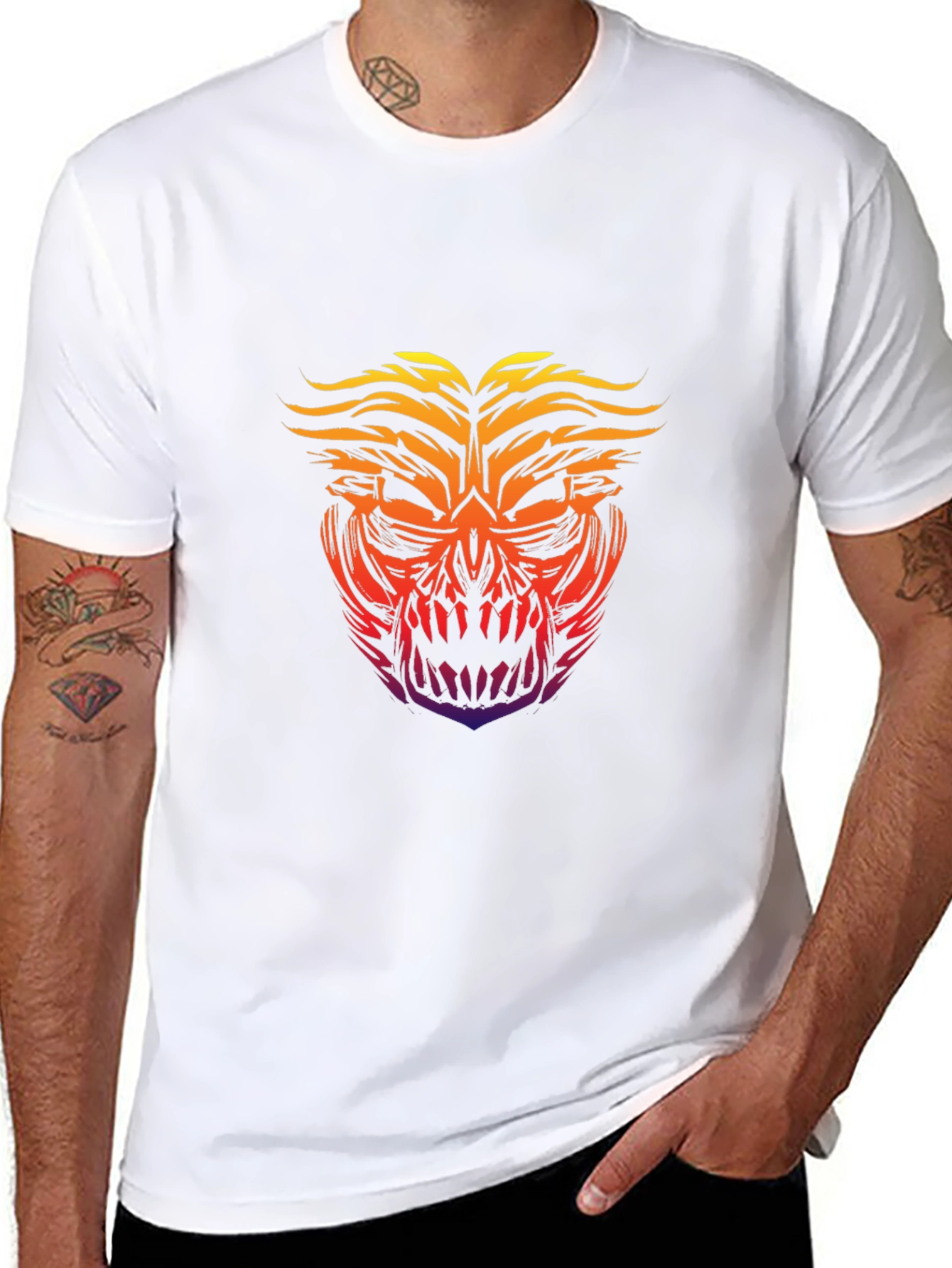 Fiery Skull Graphic Tee - Bold Black T-Shirt