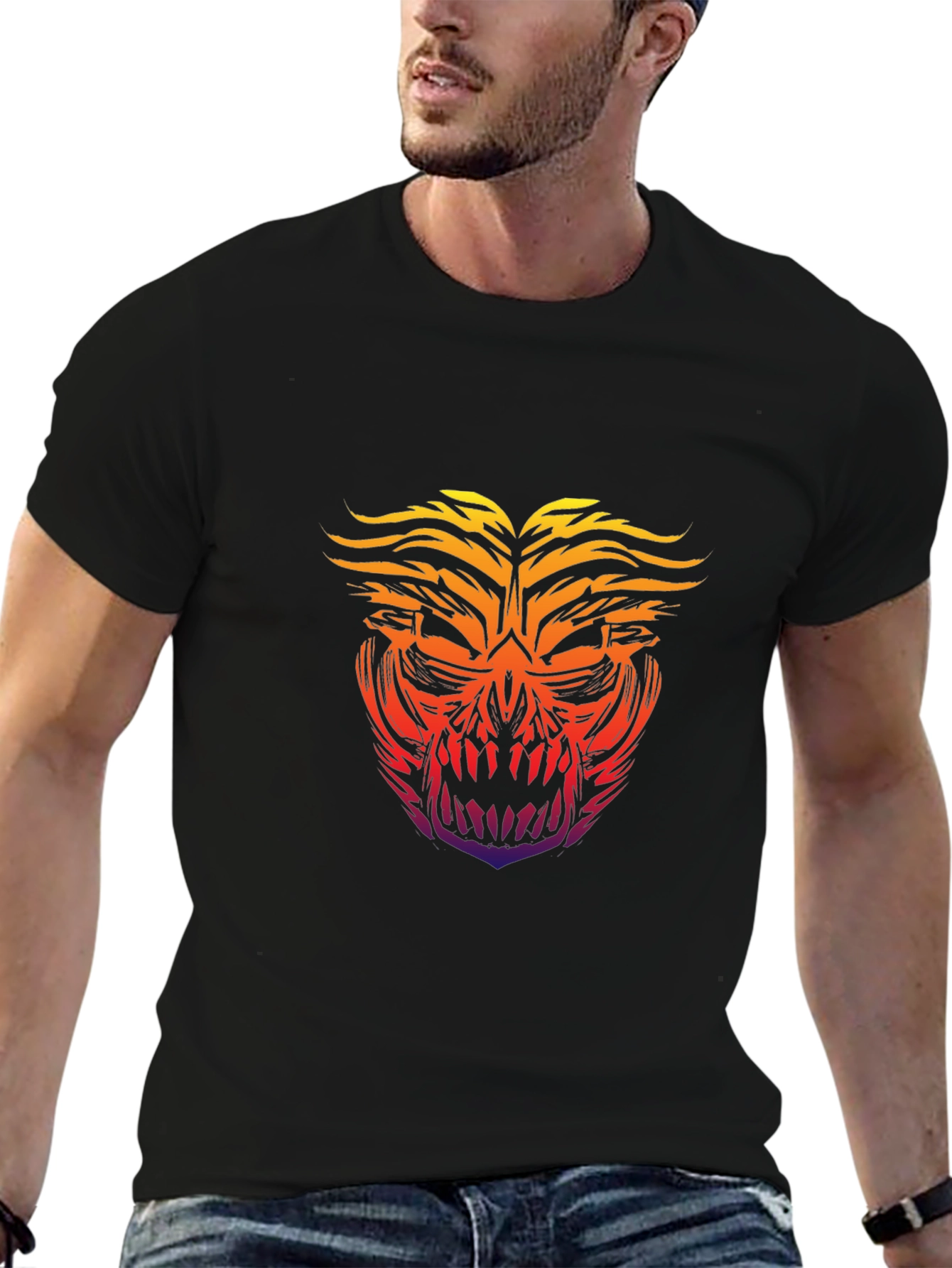 Fiery Skull Graphic Tee - Bold Black T-Shirt