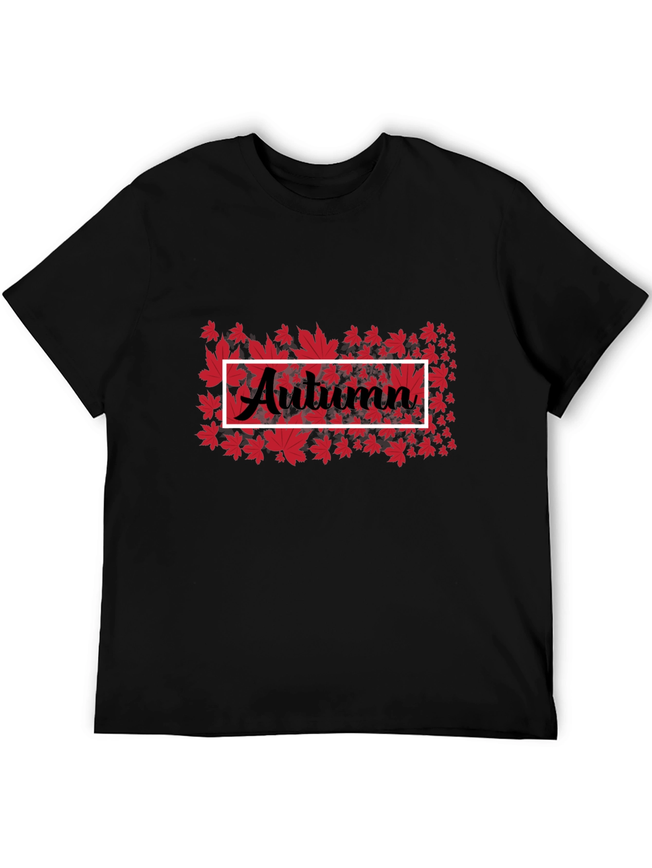 Autumn Leaves Graphic Tee - Black Cotton Casual Shirt