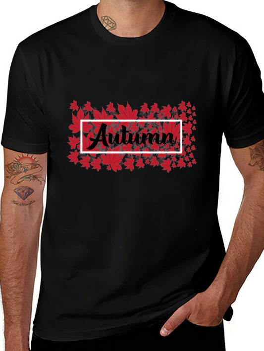 Autumn Leaves Graphic Tee - Black Cotton Casual Shirt