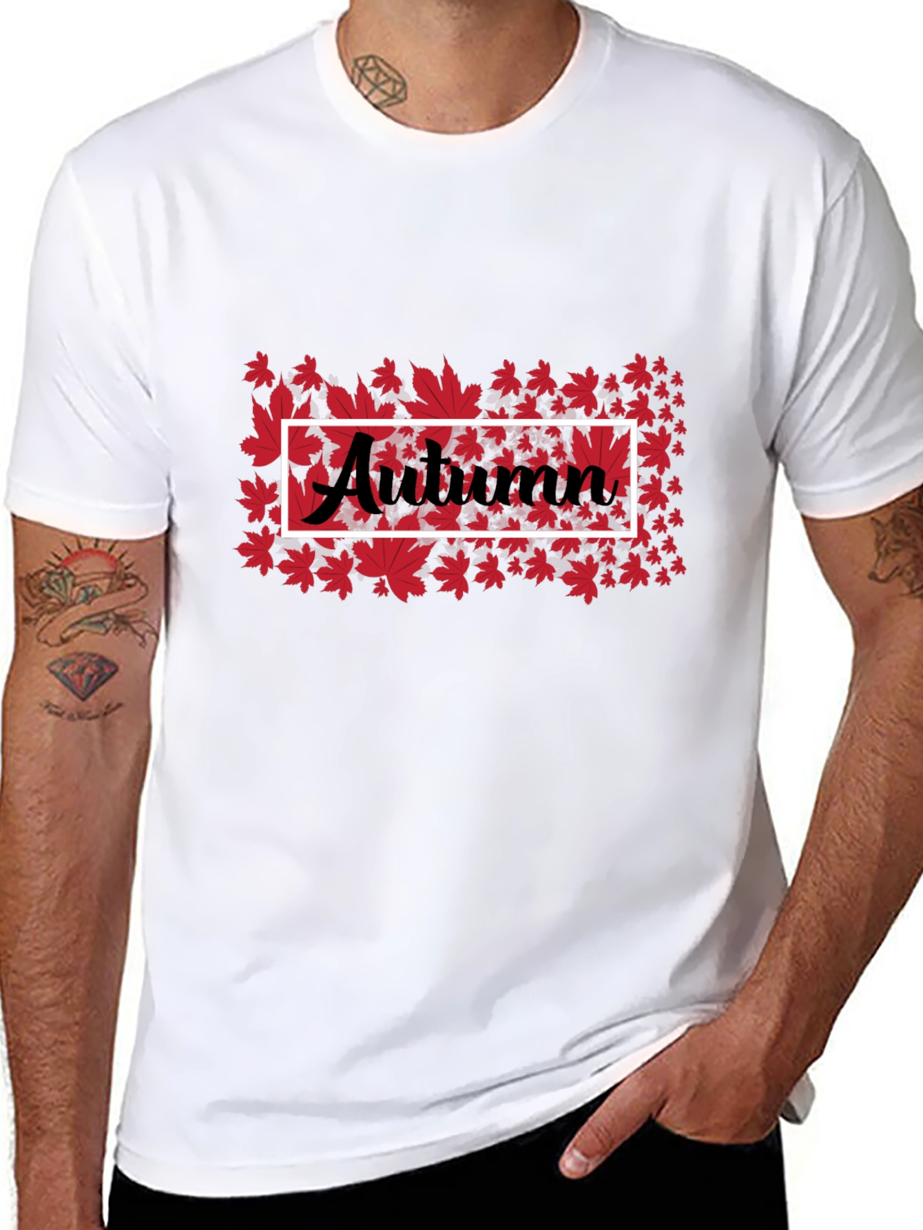 Autumn Leaves Graphic Tee - Black Cotton Casual Shirt