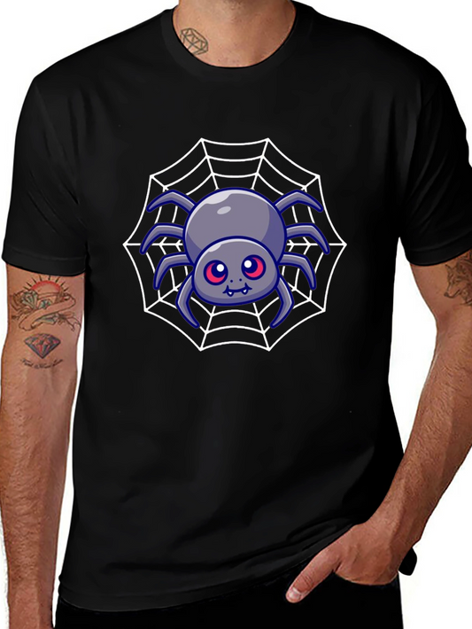 Cute Spider Web Graphic Tee - Black Cotton Blend