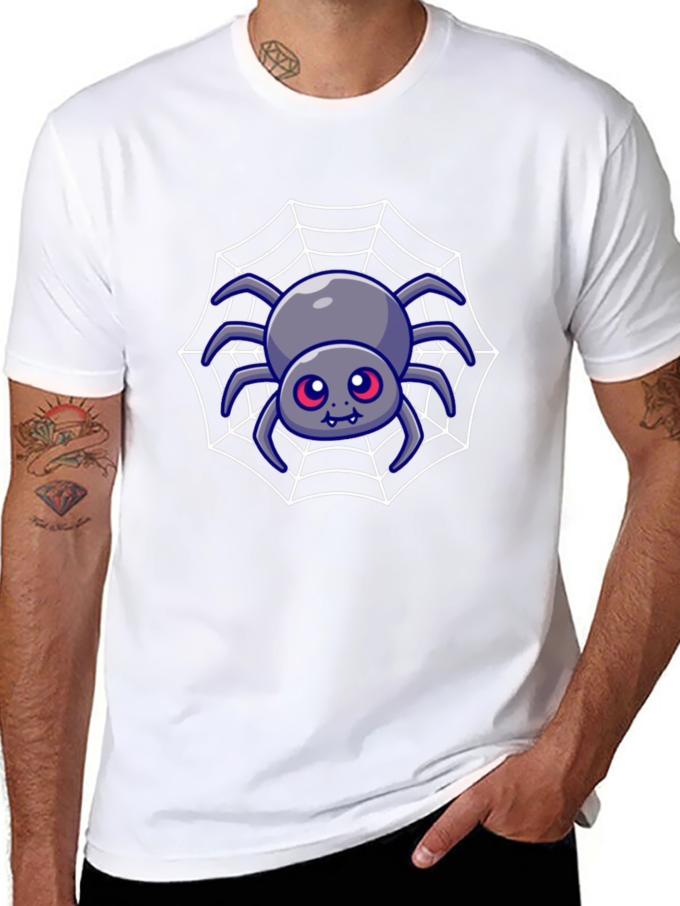 Cute Spider Web Graphic Tee - Black Cotton Blend
