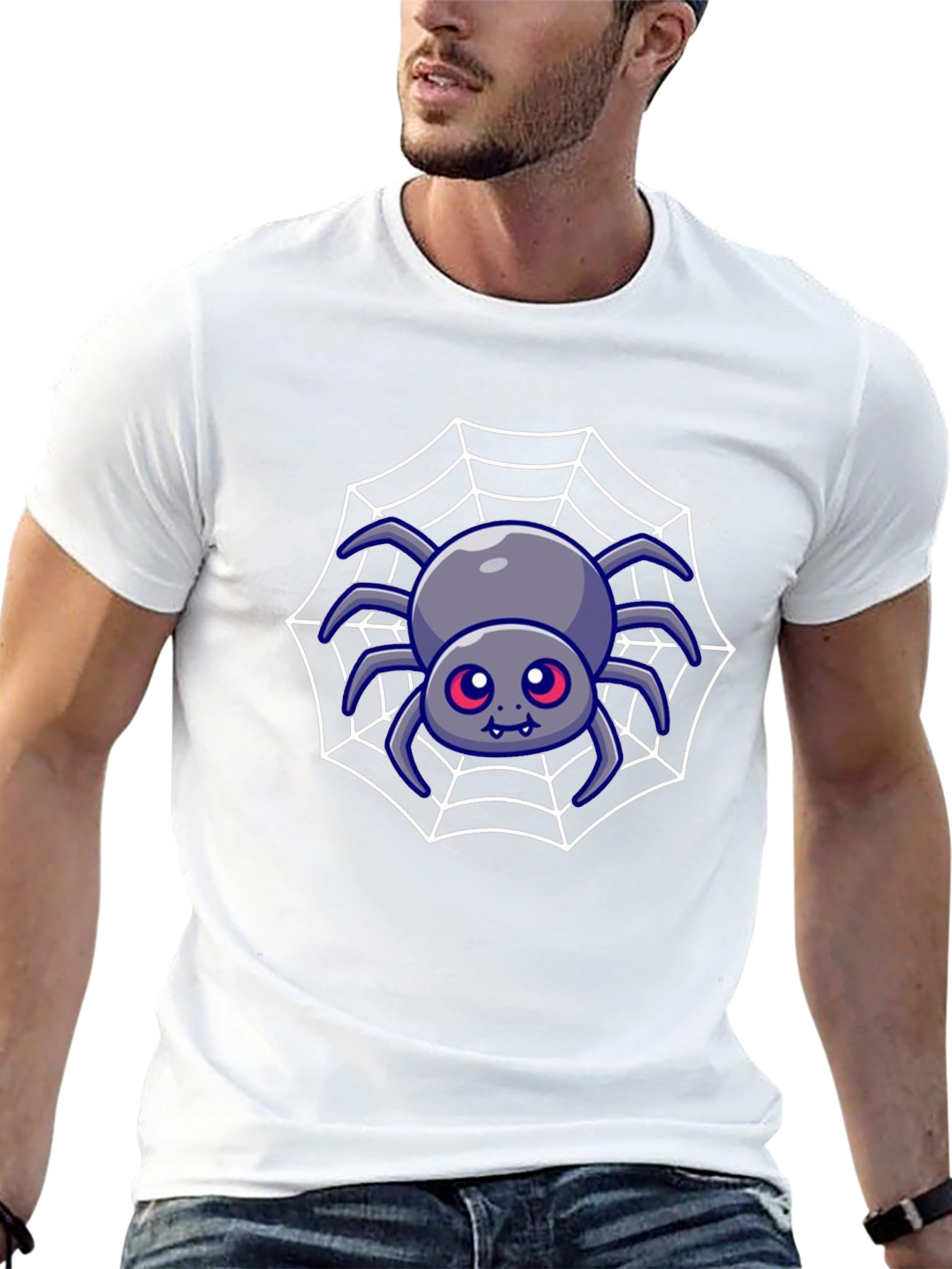 Cute Spider Web Graphic Tee - Black Cotton Blend