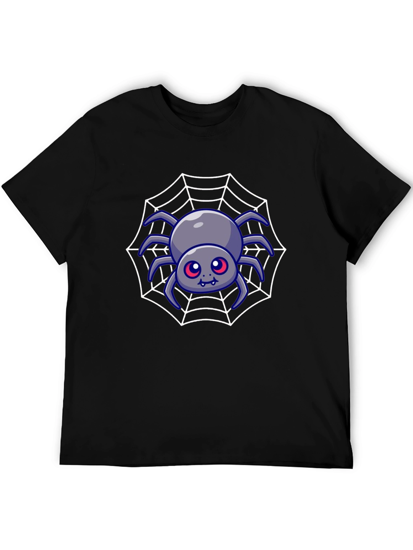 Cute Spider Web Graphic Tee - Black Cotton Blend