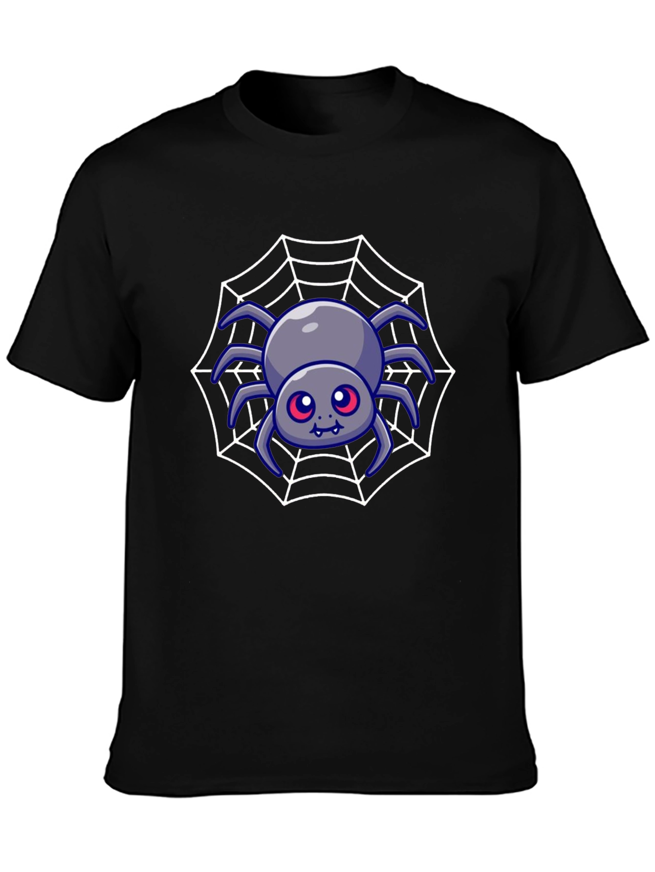 Cute Spider Web Graphic Tee - Black Cotton Blend