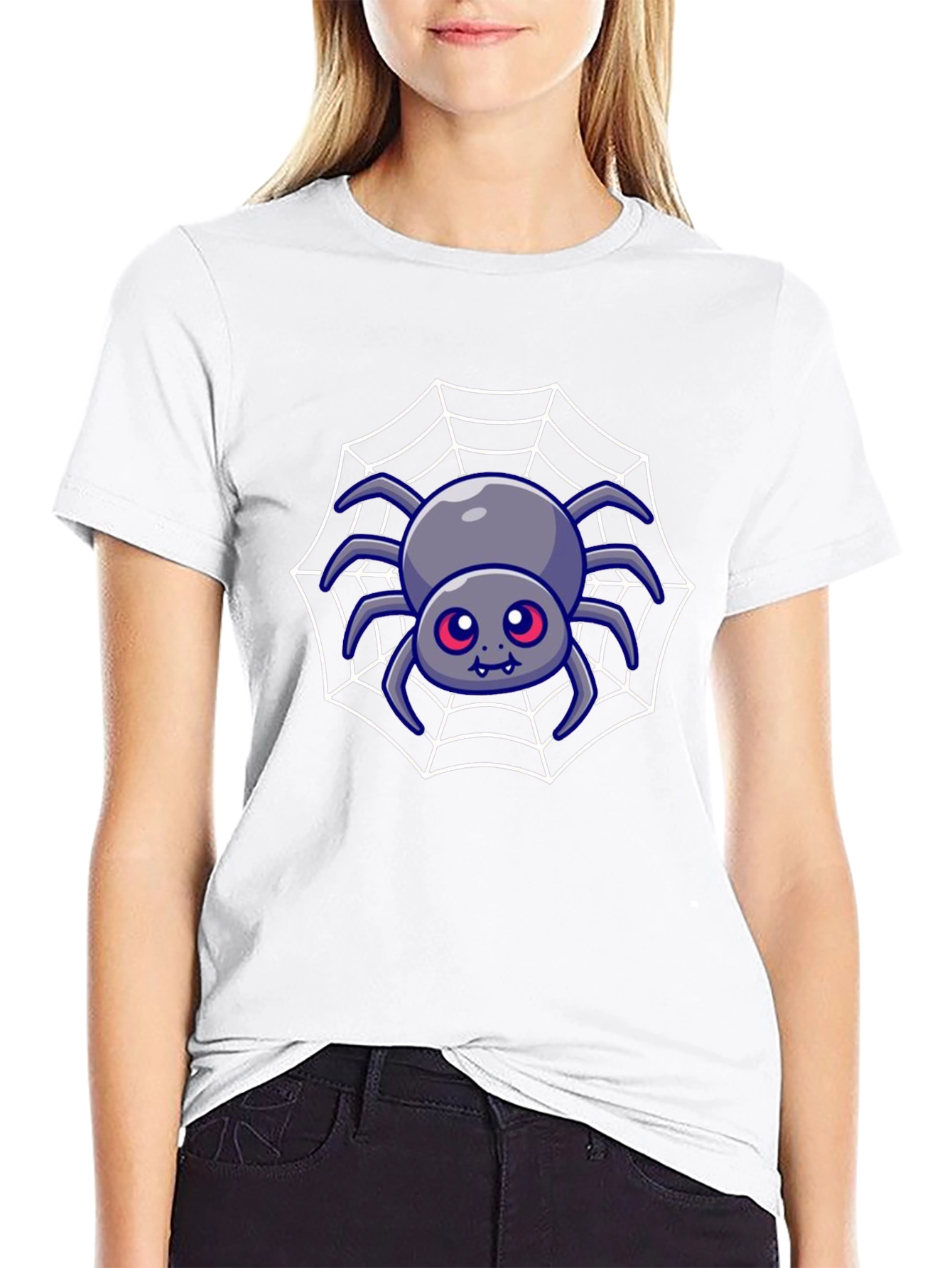Cute Spider Web Graphic Tee - Black Cotton Blend