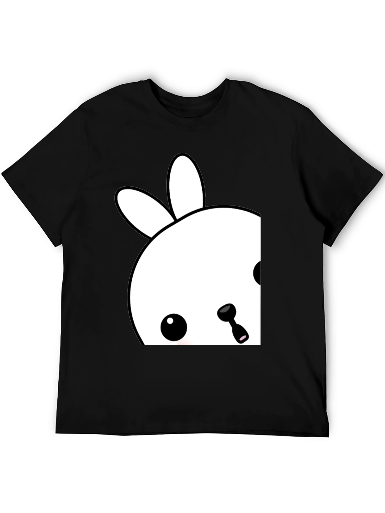 Cute Bunny Graphic Tee - Black Cotton Blend