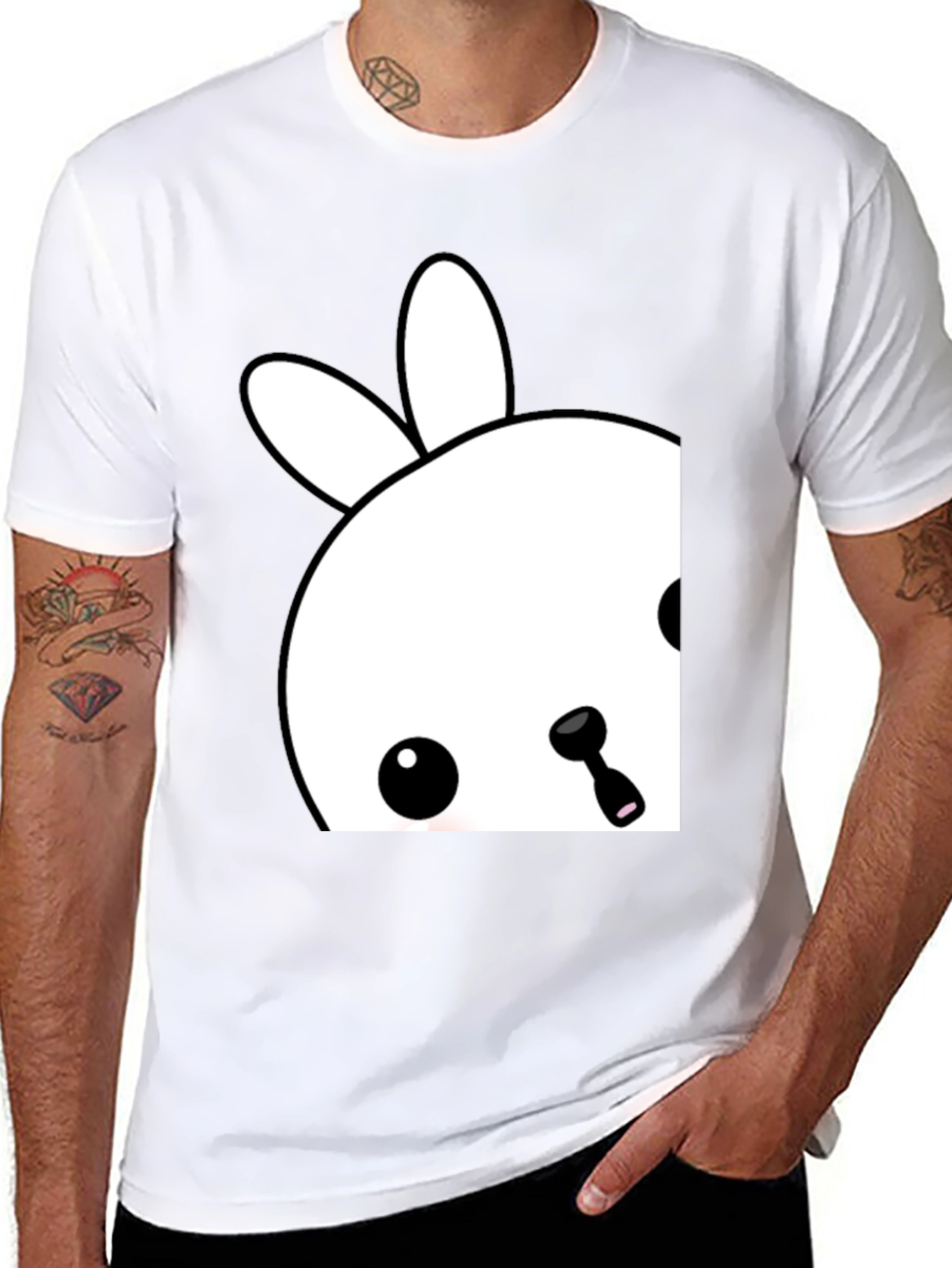 Cute Bunny Graphic Tee - Black Cotton Blend