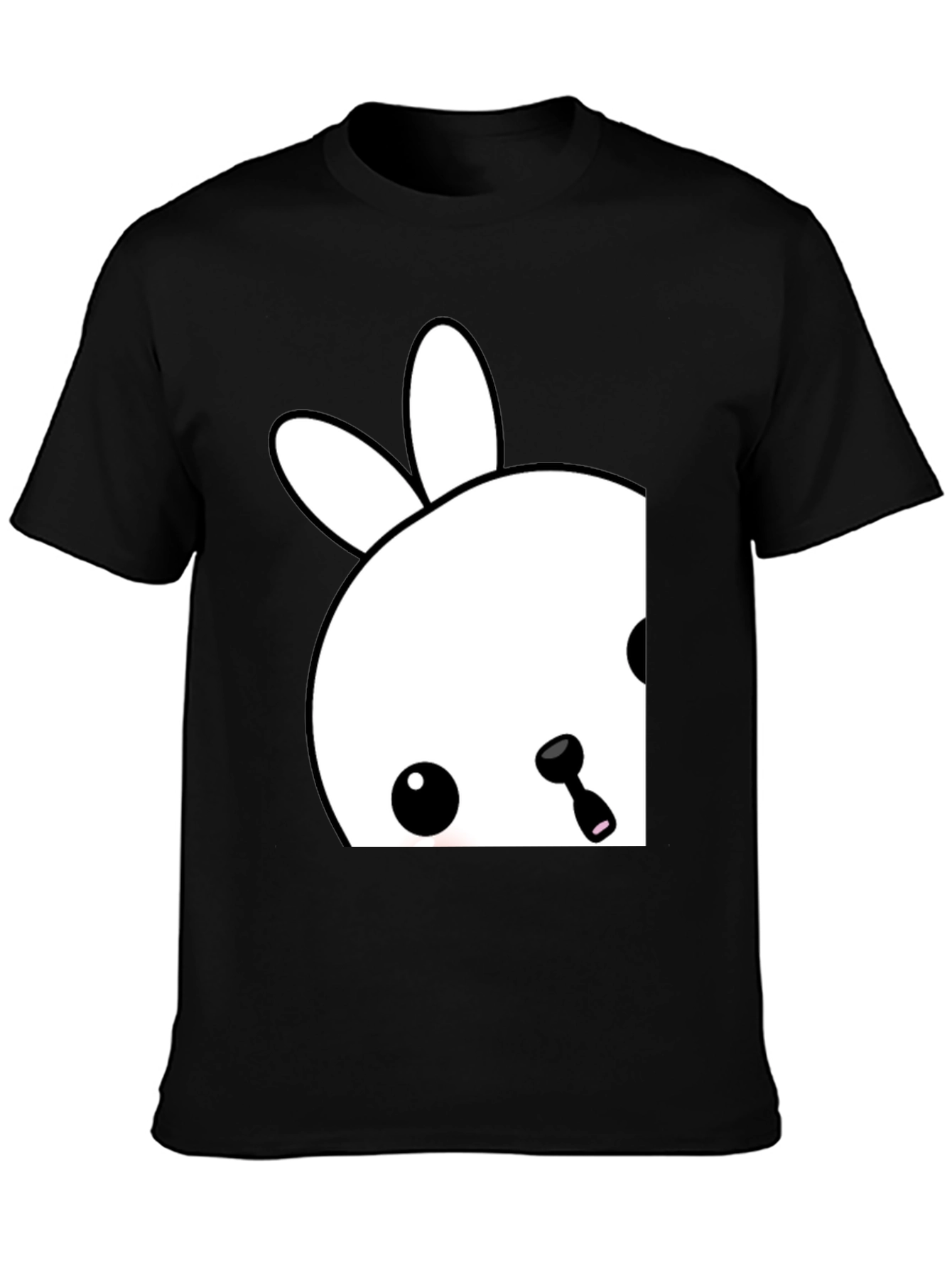 Cute Bunny Graphic Tee - Black Cotton Blend