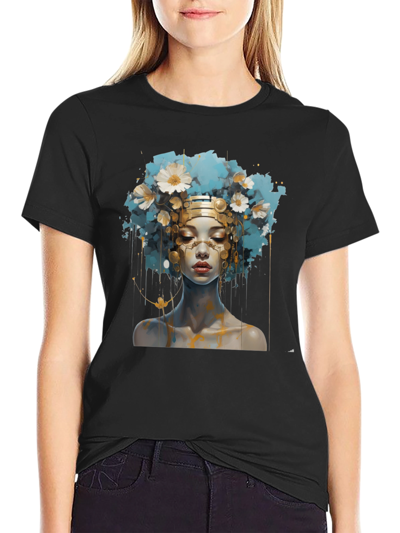 Artistic Woman Graphic Black Tee
