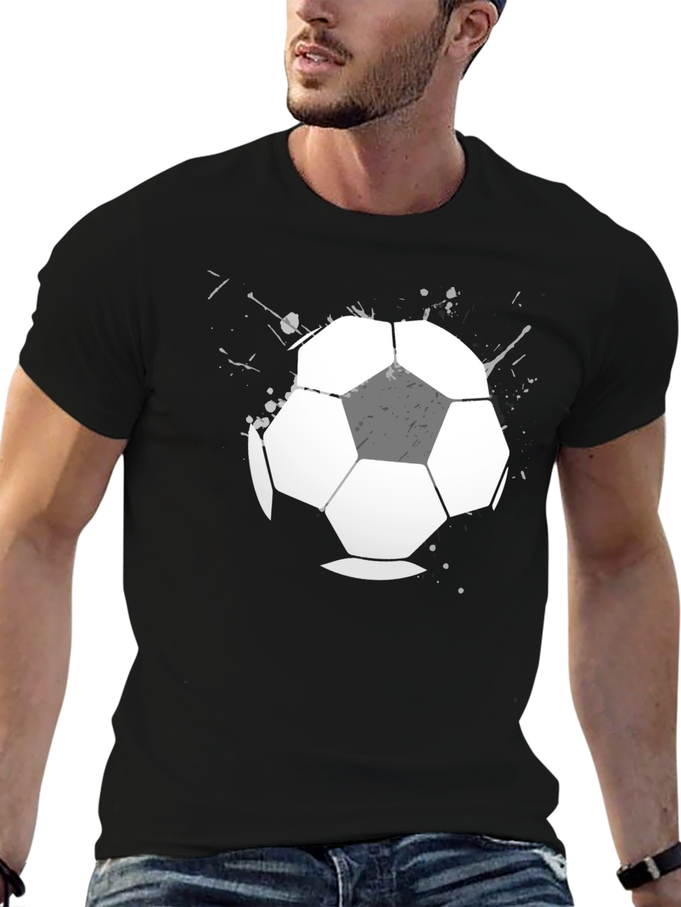 Soccer Ball Graphic T-Shirt - Casual Black Tee