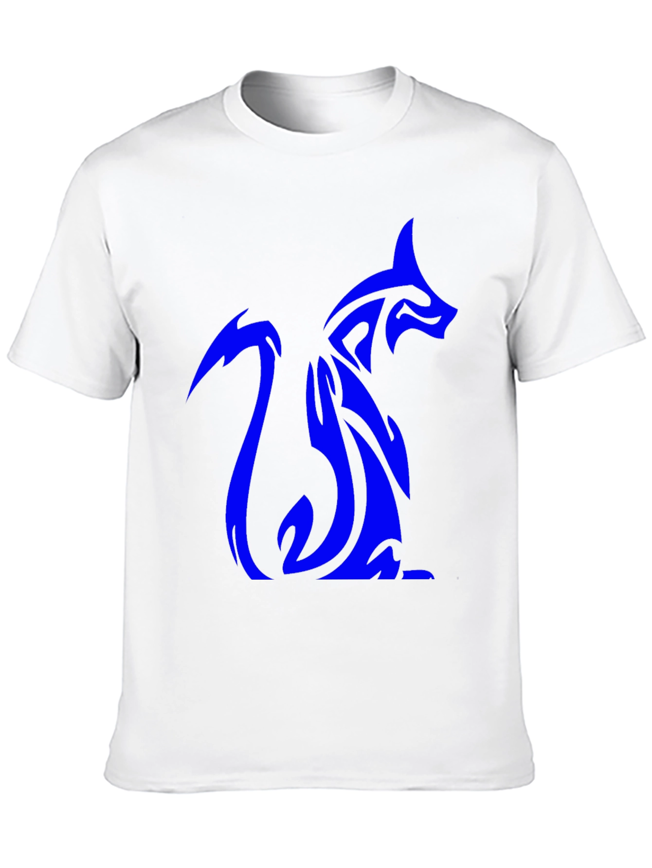 Tribal Blue Fox Design Black T-Shirt