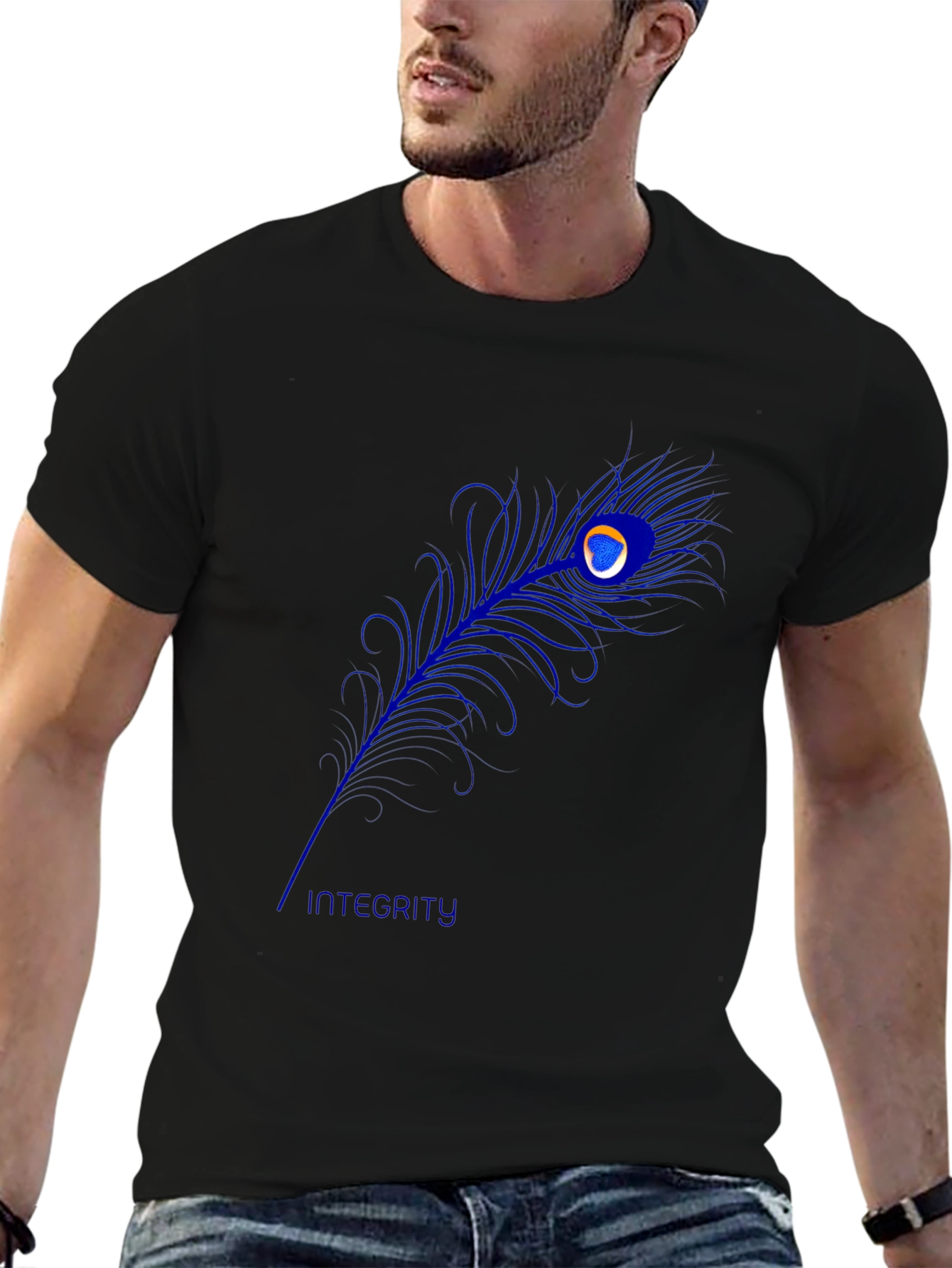 Peacock Feather Graphic Tee - Black