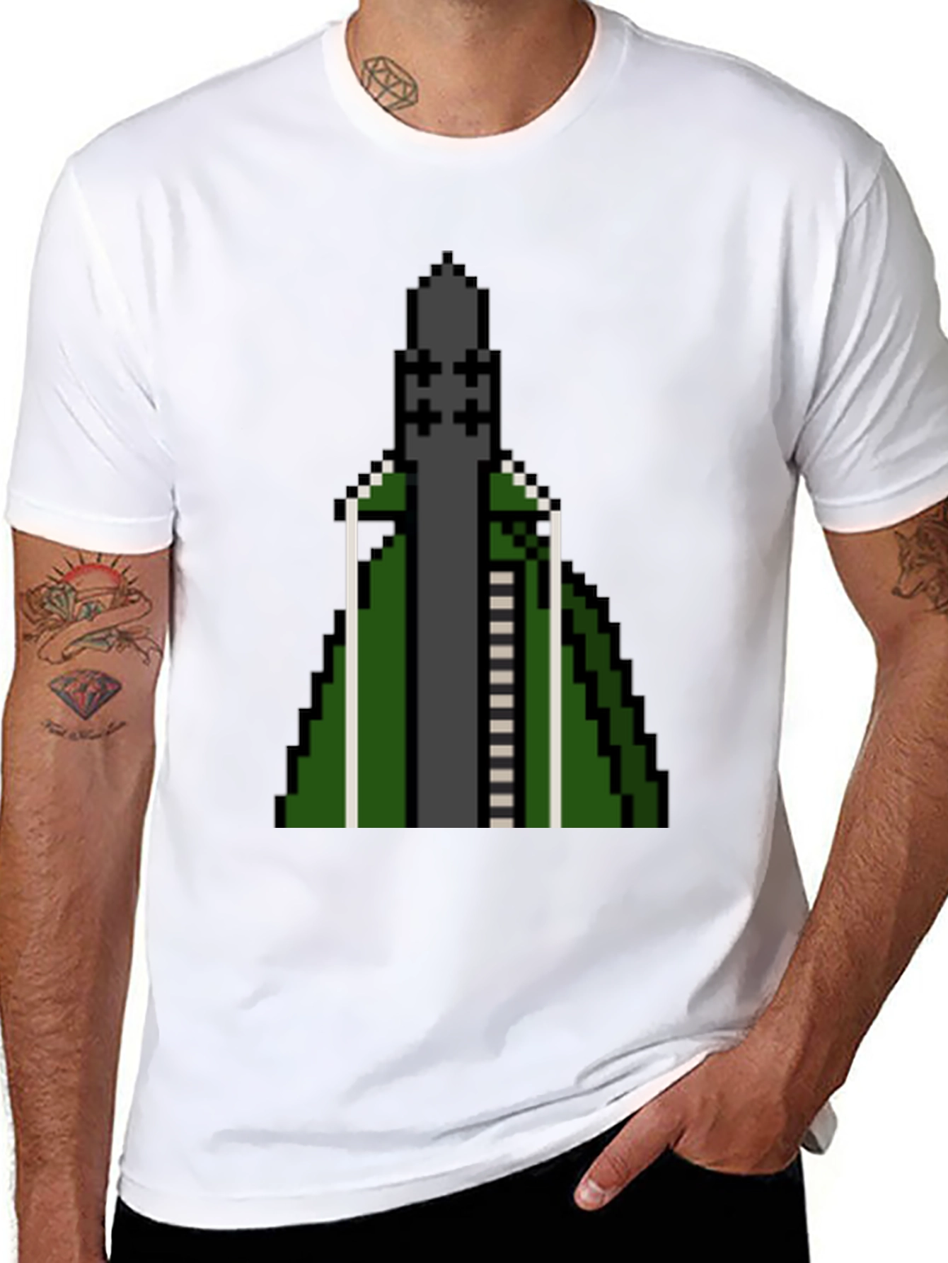 Pixelated Rocket T-Shirt - Retro Gaming Style