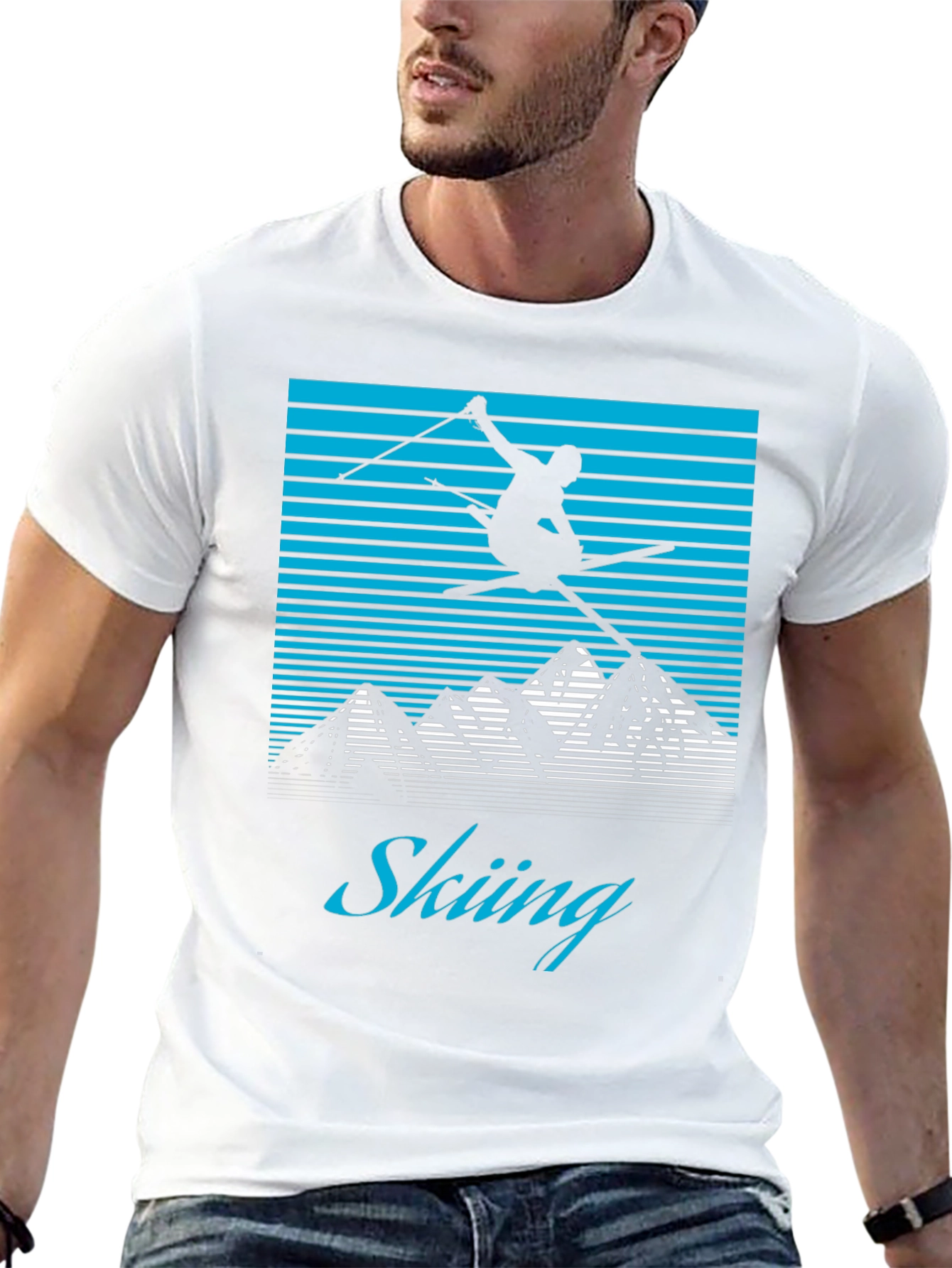 Retro Skiing T-Shirt - Mountain Design