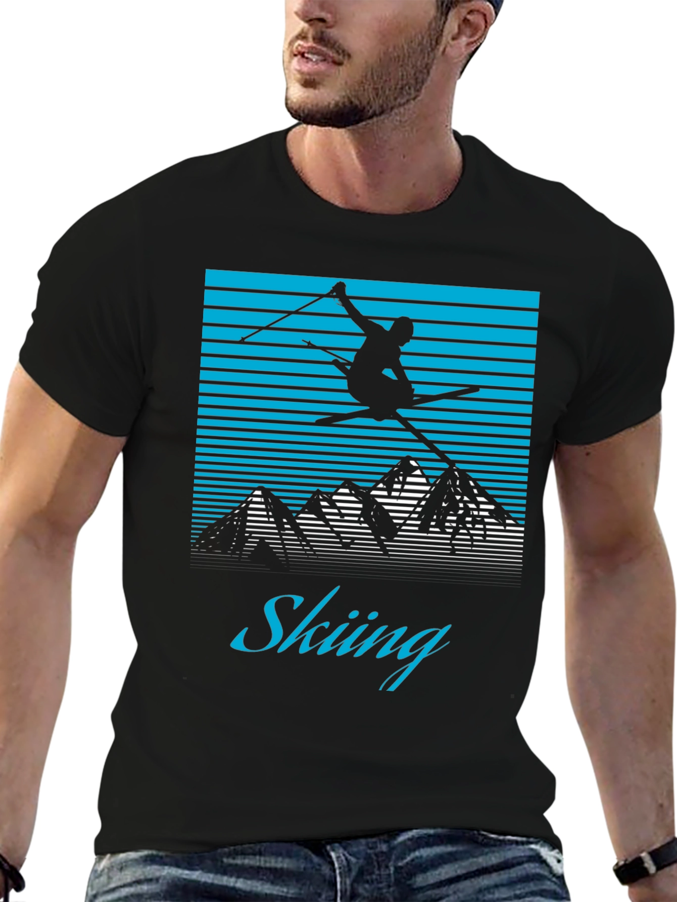 Retro Skiing T-Shirt - Mountain Design