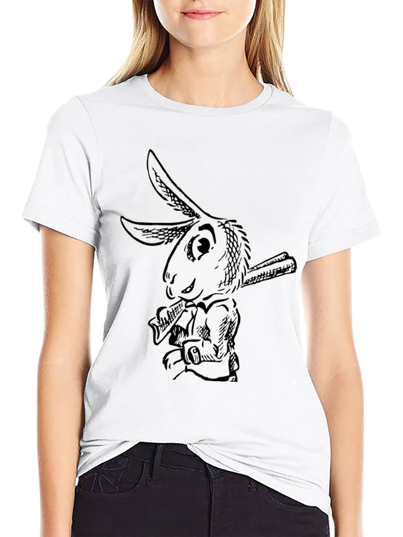 Rabbit Baseball Tee - Black Cotton Graphic T-Shirt