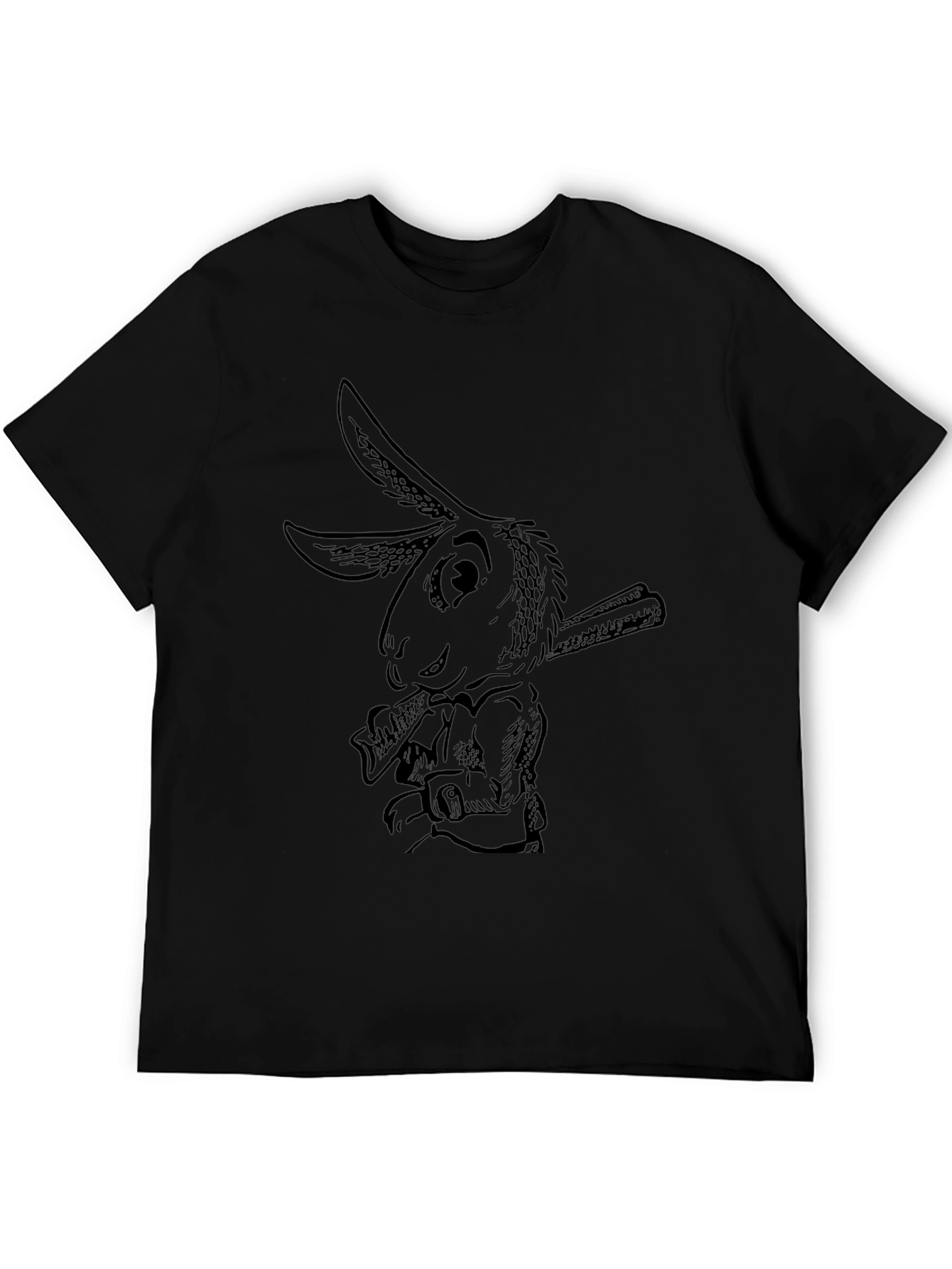 Rabbit Baseball Tee - Black Cotton Graphic T-Shirt