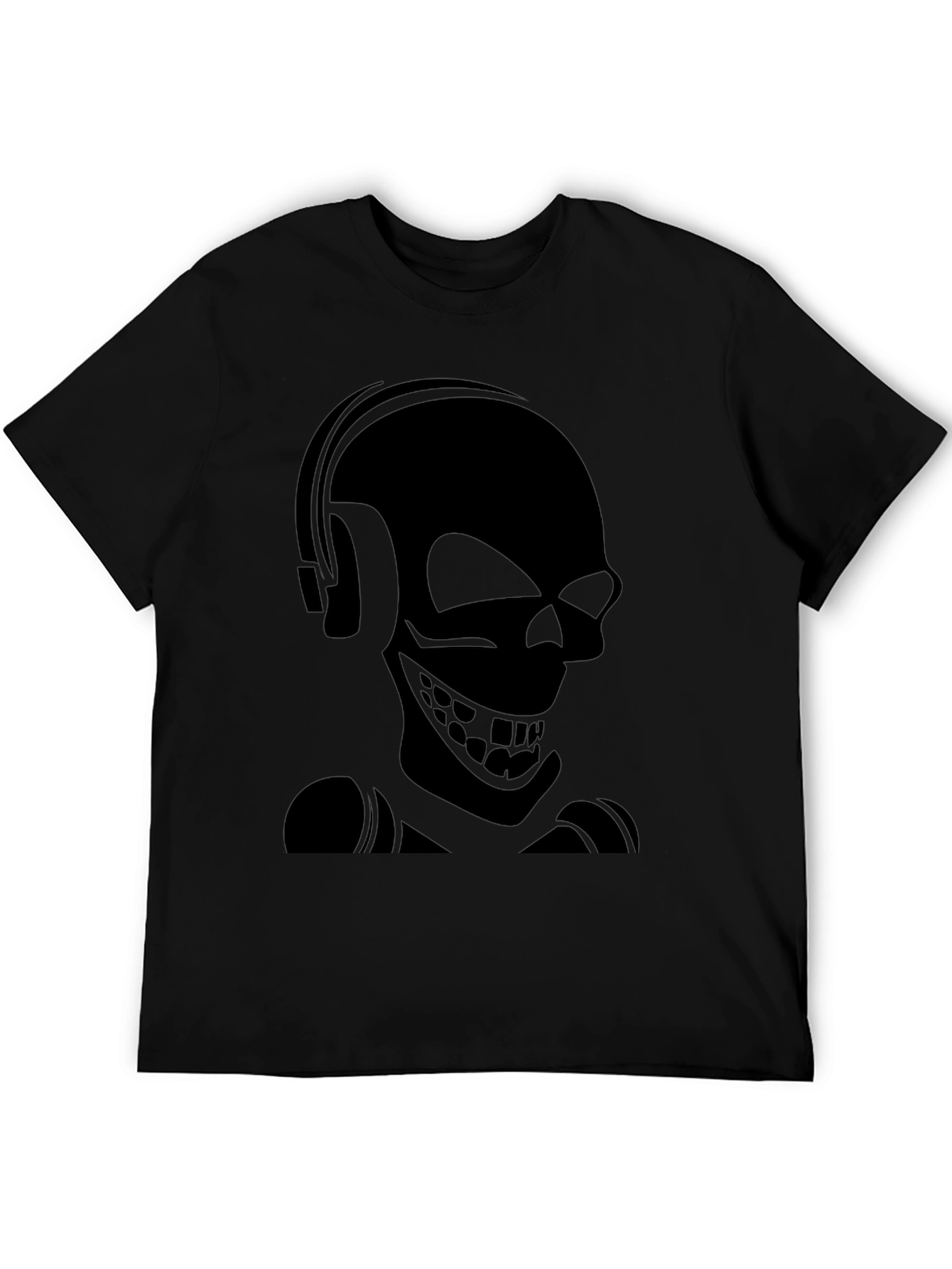 Skull with Headphones Black Graphic Tee