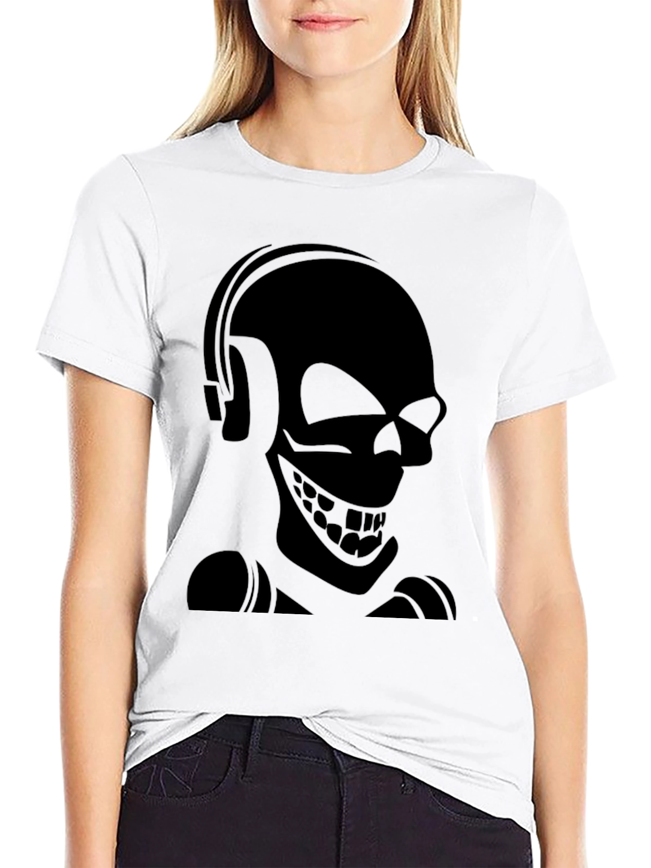 Skull with Headphones Black Graphic Tee