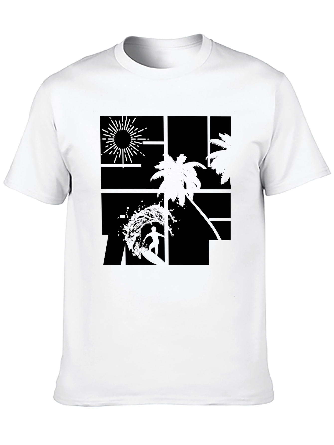 Tropical Surf Design Black T-Shirt