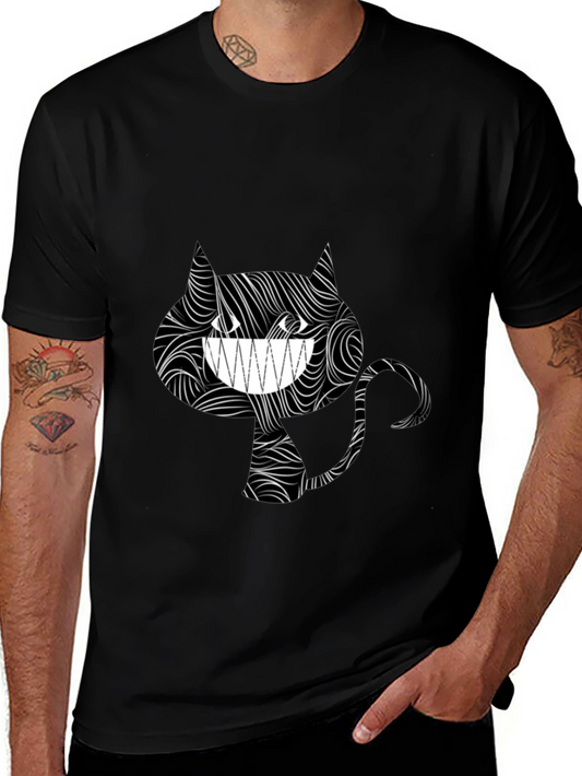 Grinning Cat Tee - Stylish Black Graphic T-Shirt