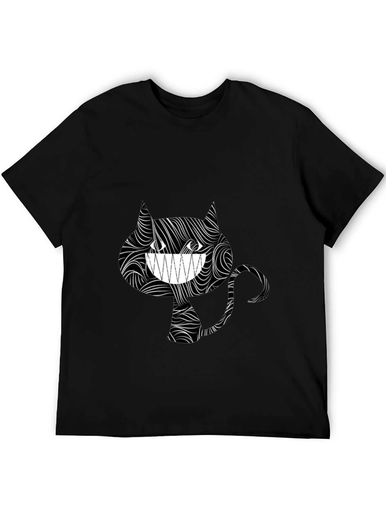 Grinning Cat Tee - Stylish Black Graphic T-Shirt