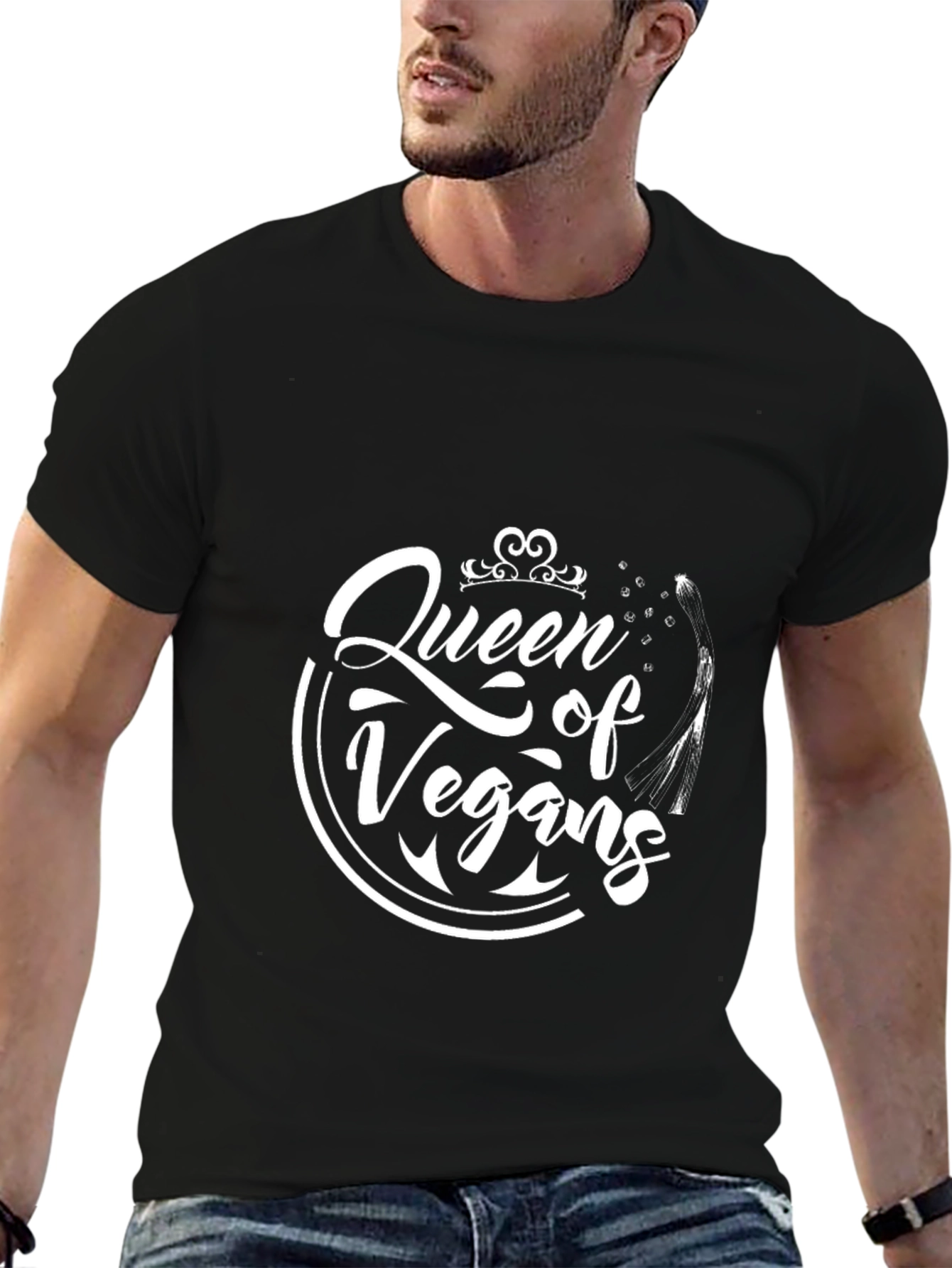 Queen of Vegans Graphic Tee - Black Crew Neck