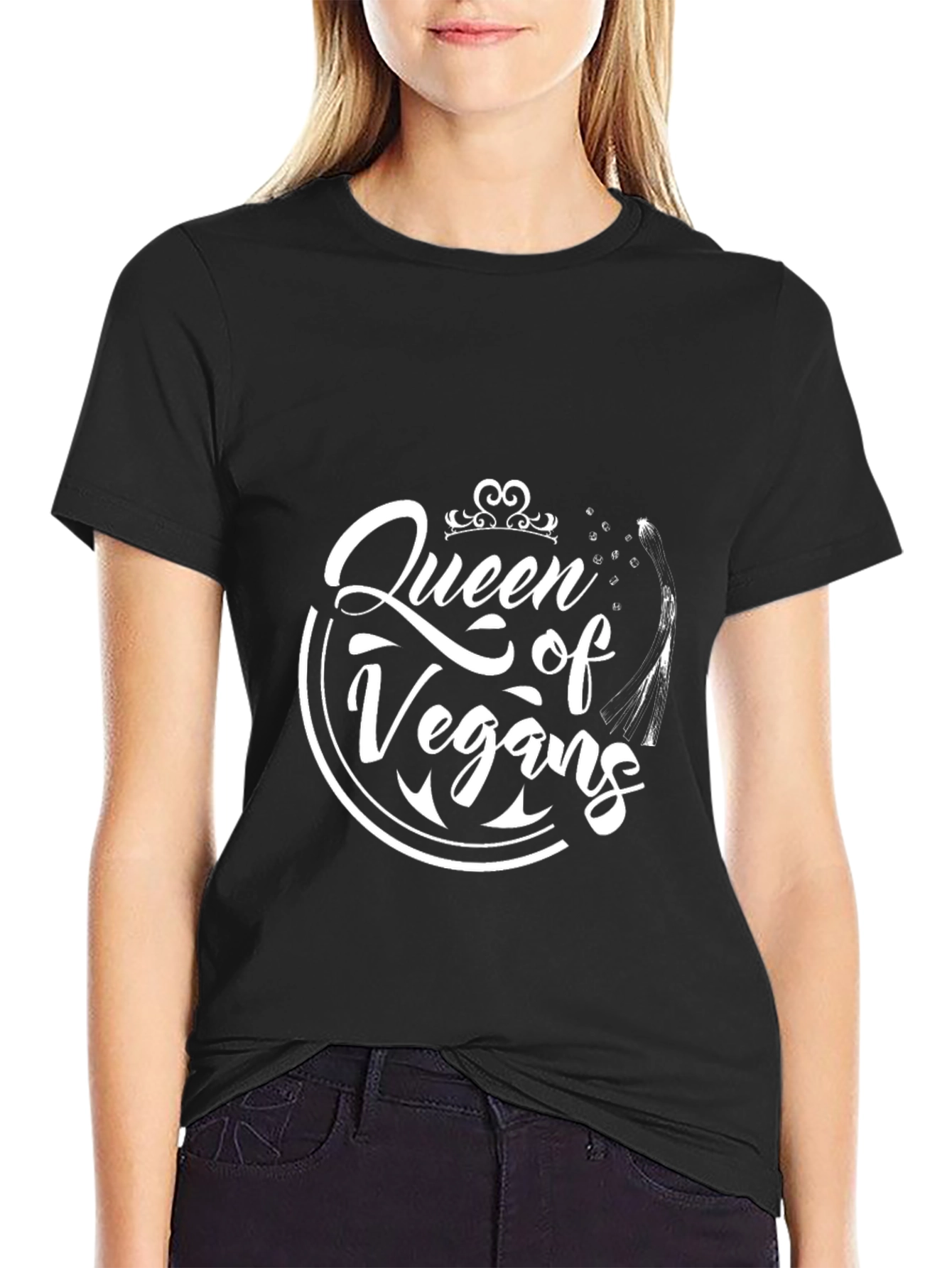 Queen of Vegans Graphic Tee - Black Crew Neck