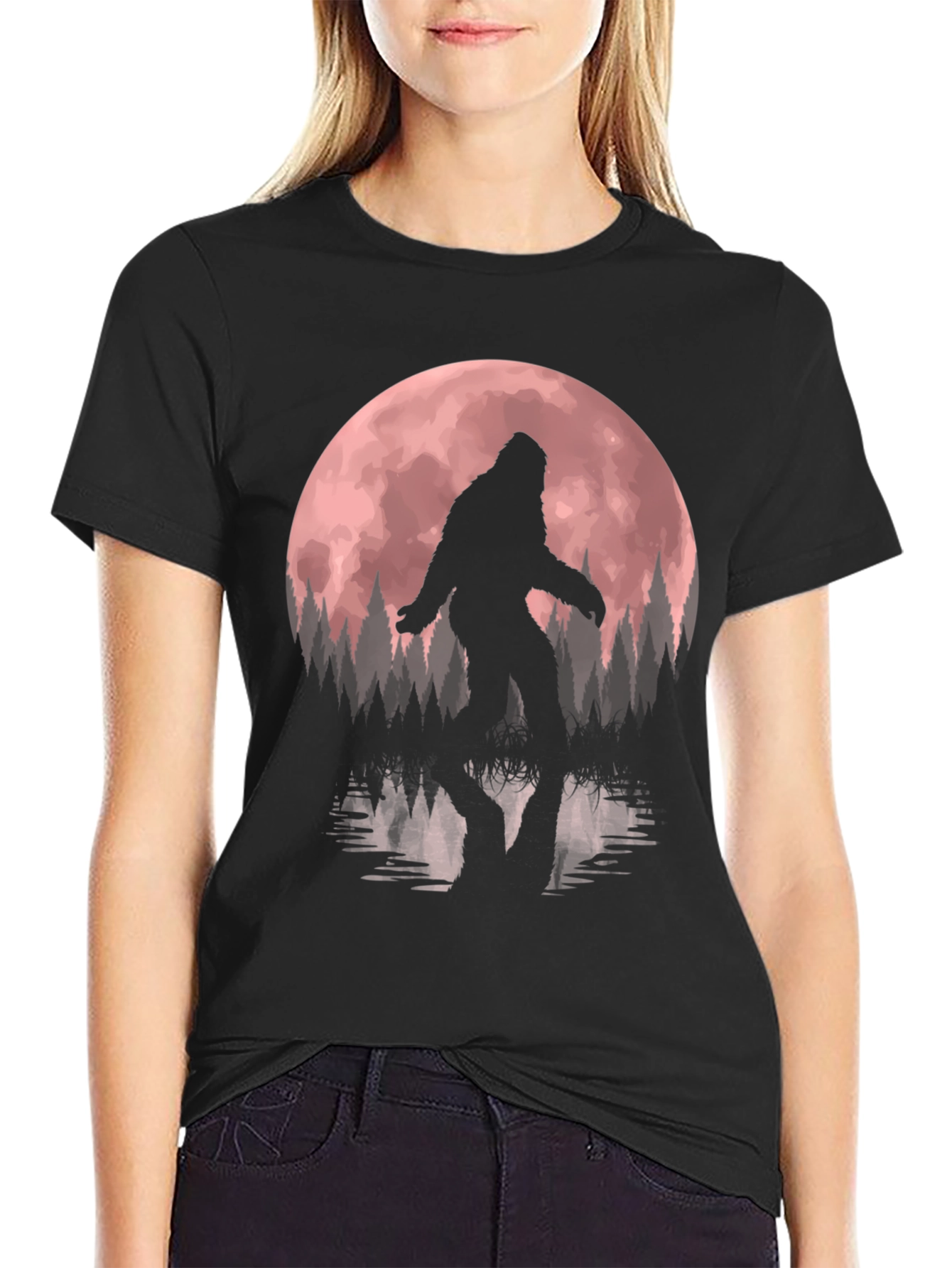 Bigfoot Moon Mens Black T-Shirt