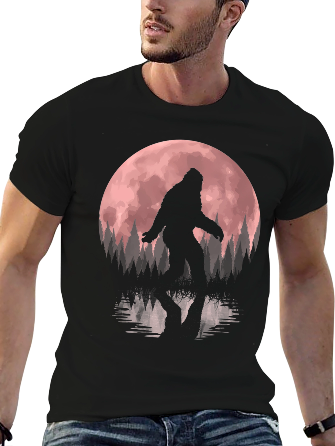 Bigfoot Moon Mens Black T-Shirt