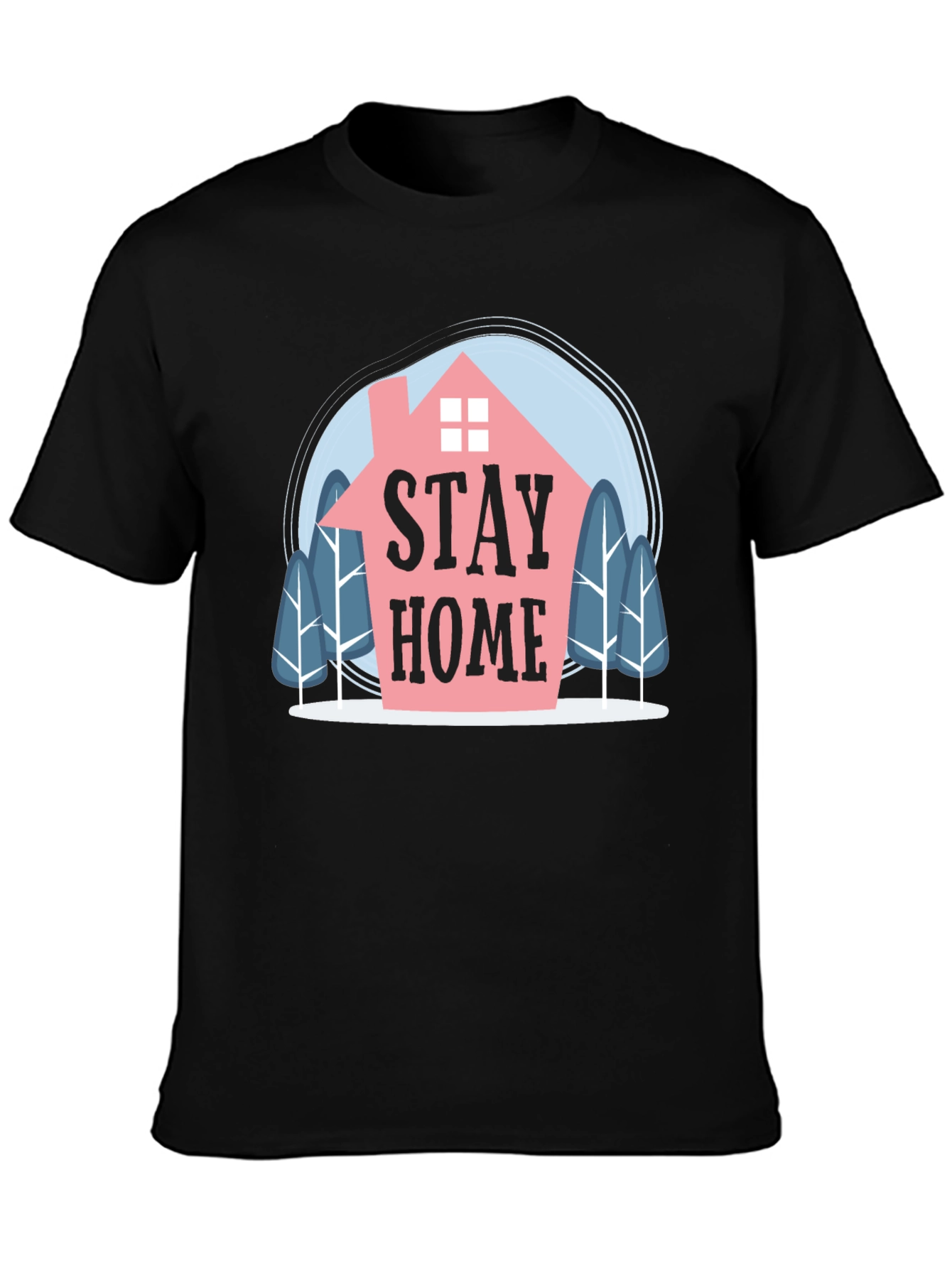 Stay Home Graphic Tee - Mens Black Cotton T-Shirt