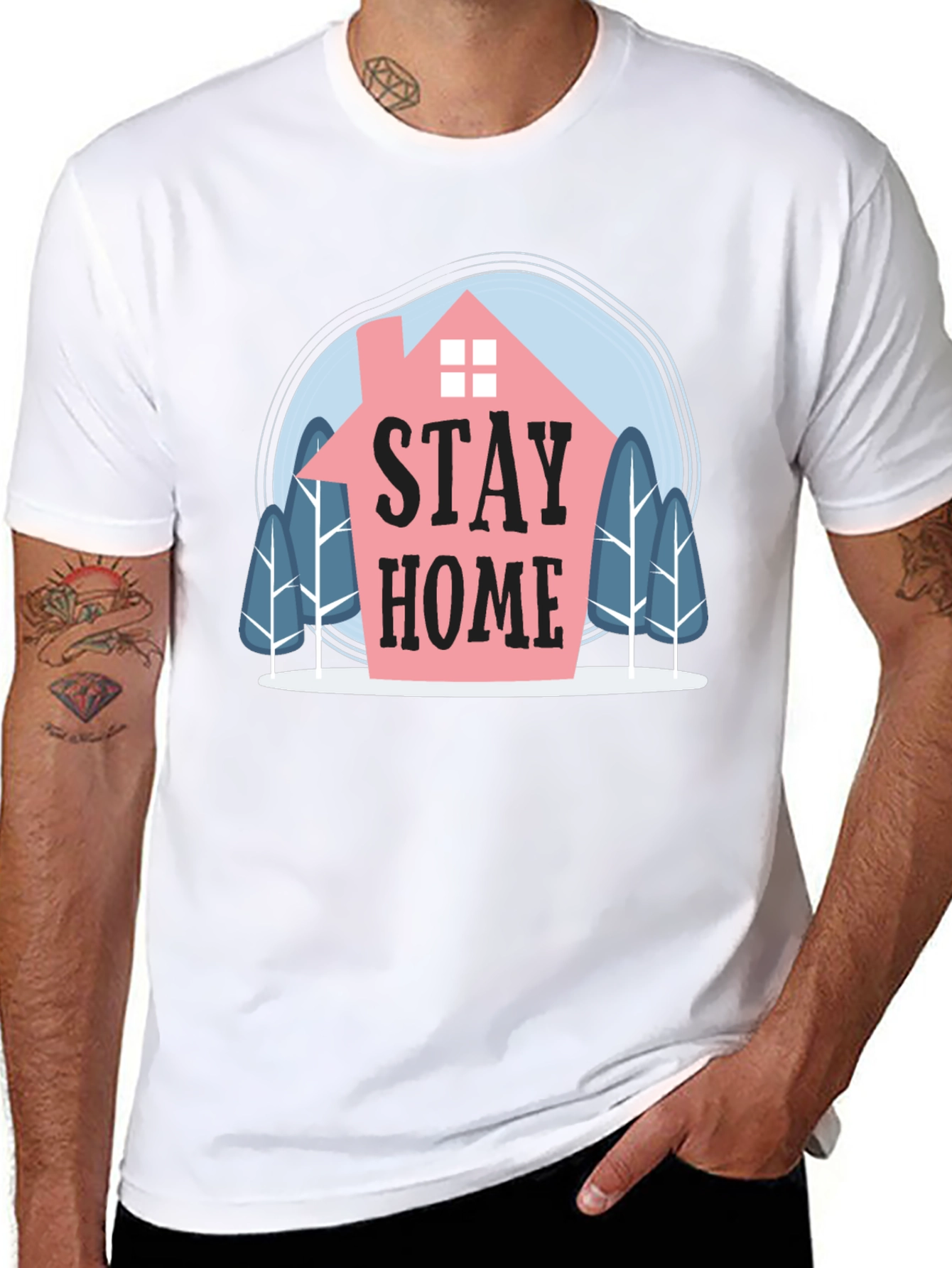 Stay Home Graphic Tee - Mens Black Cotton T-Shirt