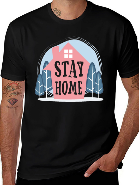 Stay Home Graphic Tee - Mens Black Cotton T-Shirt