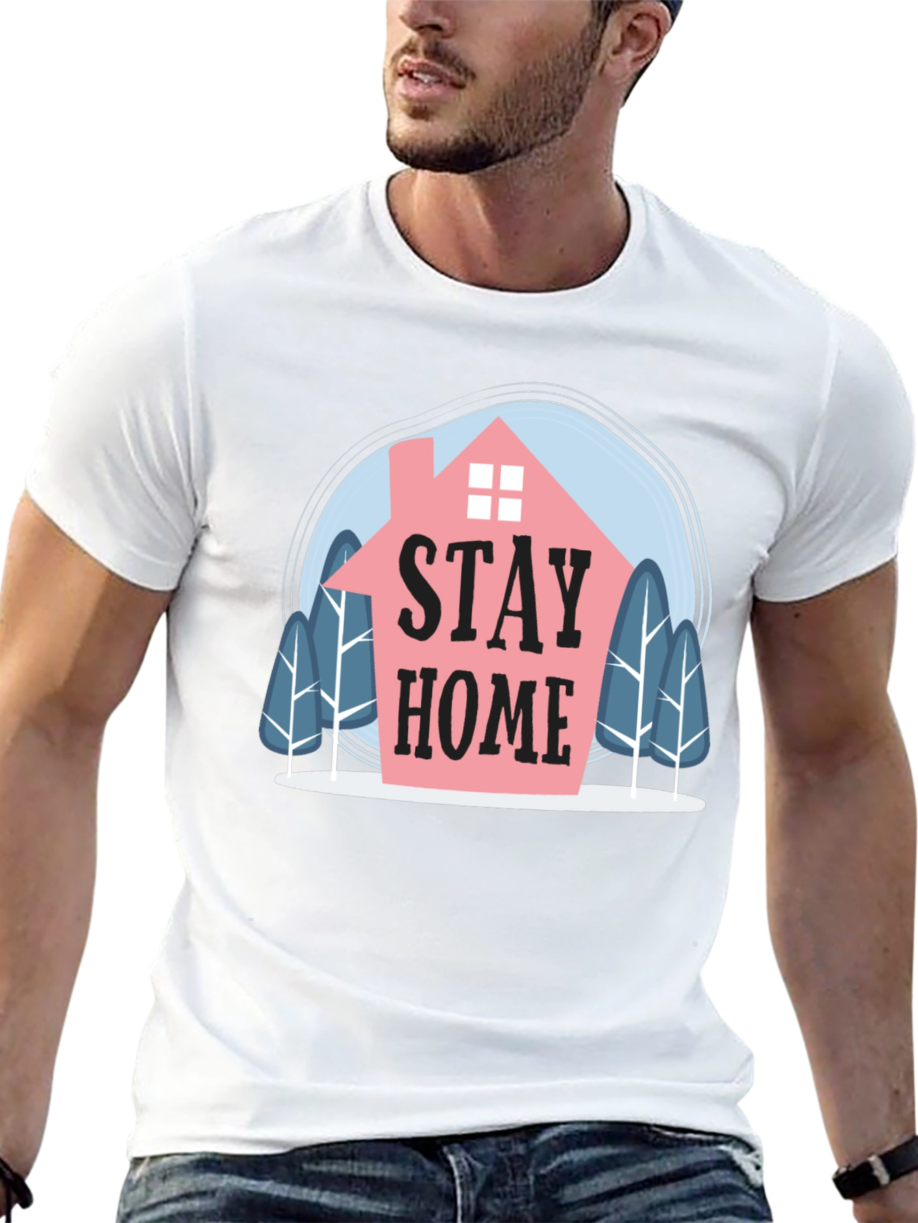 Stay Home Graphic Tee - Mens Black Cotton T-Shirt