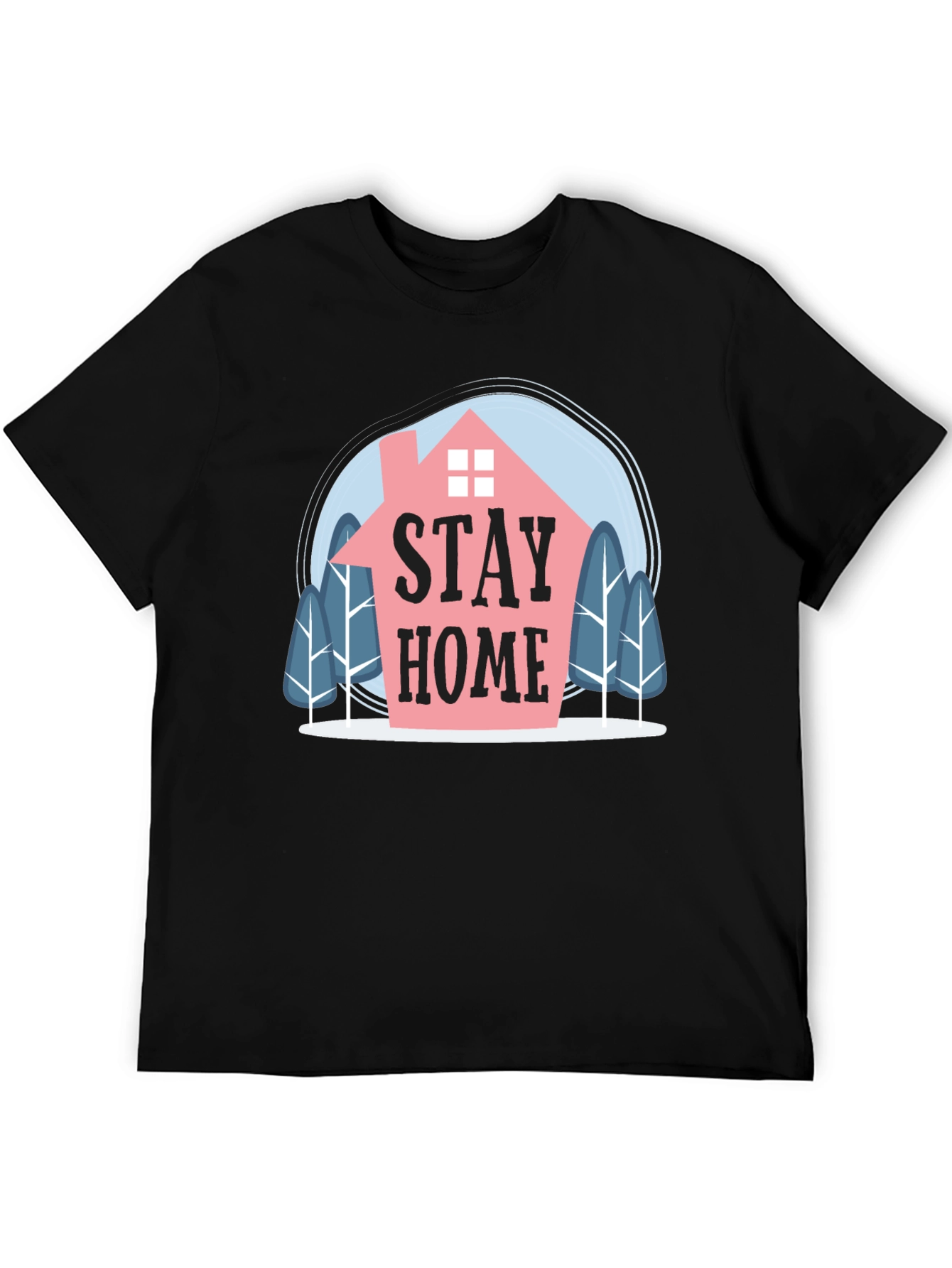 Stay Home Graphic Tee - Mens Black Cotton T-Shirt
