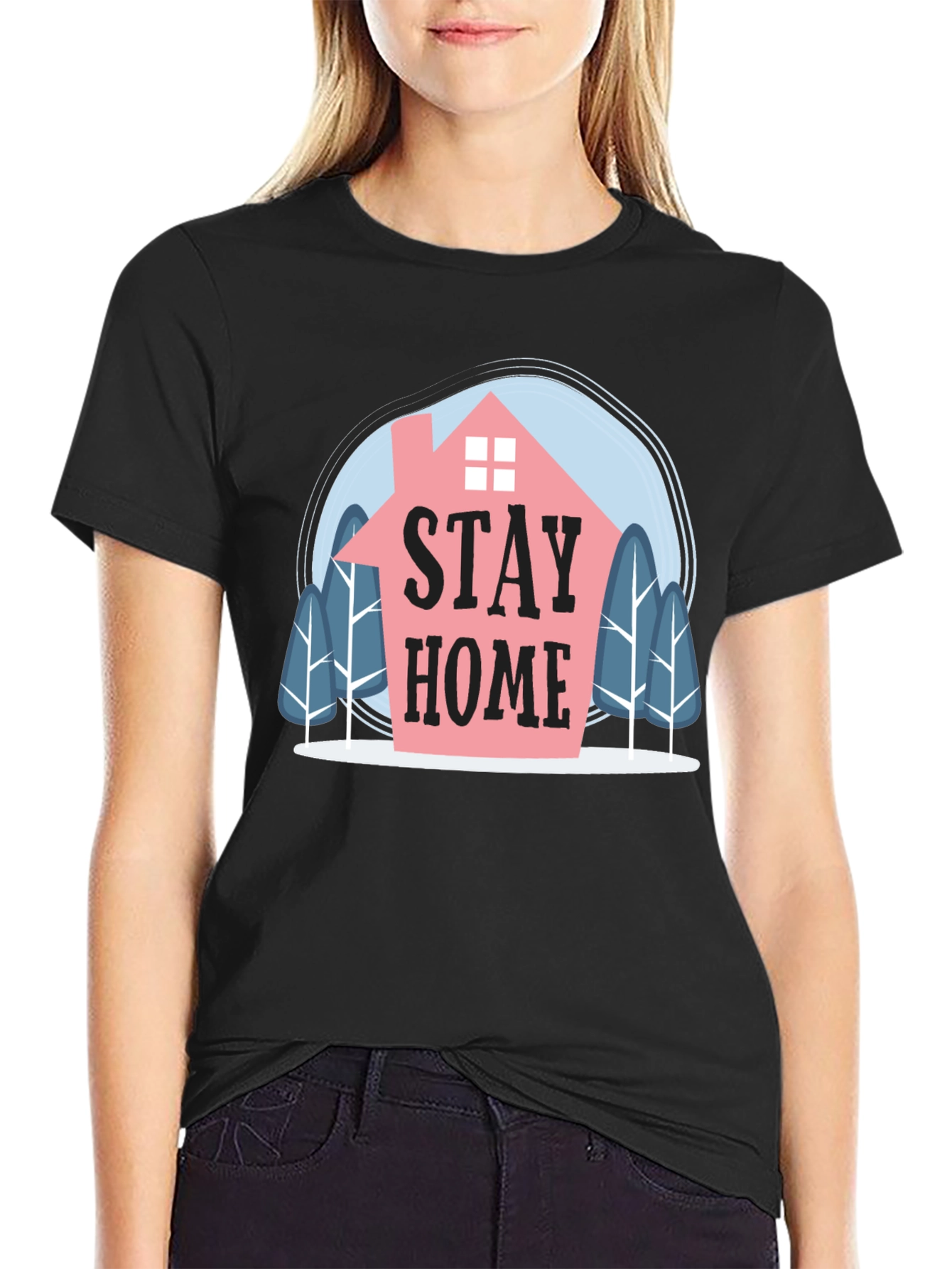 Stay Home Graphic Tee - Mens Black Cotton T-Shirt