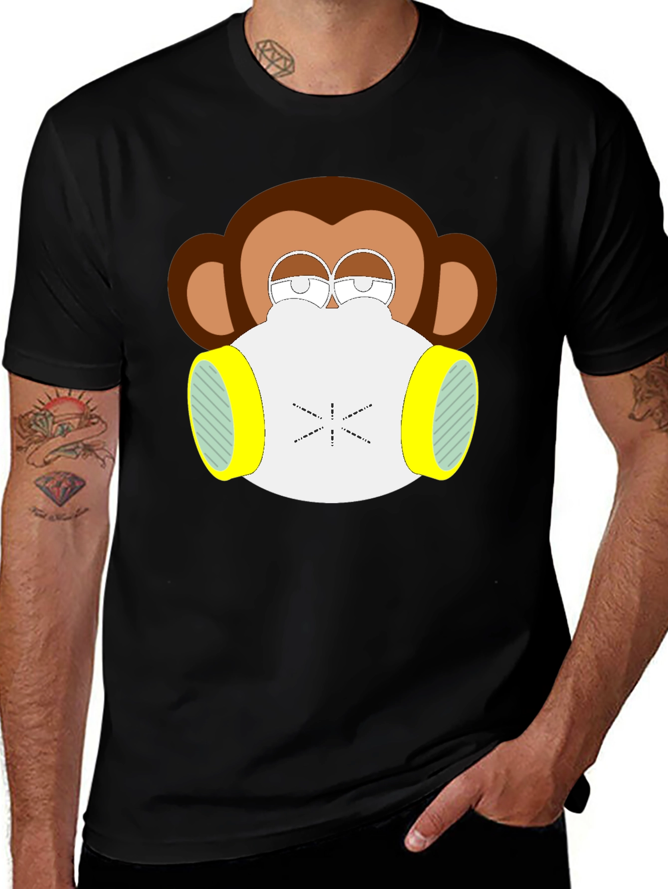 Monkey Gas Mask Graphic Tee - Black Cotton Blend