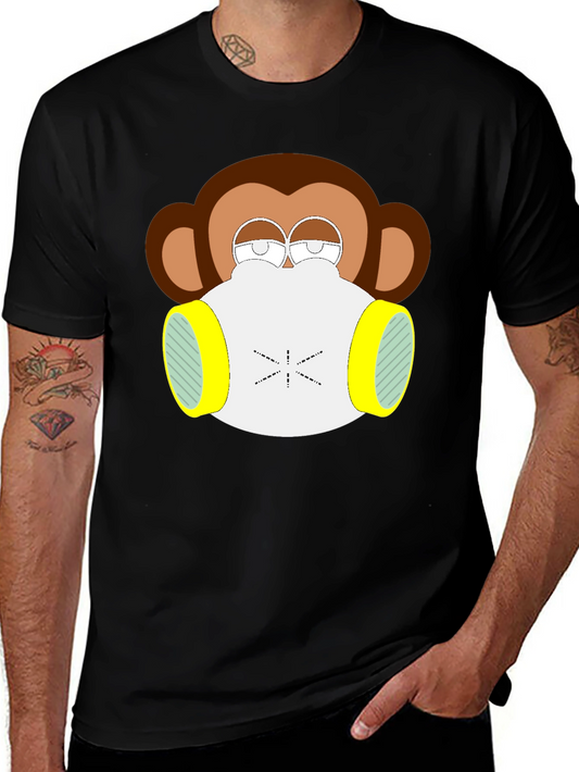 Monkey Gas Mask Graphic Tee - Black Cotton Blend