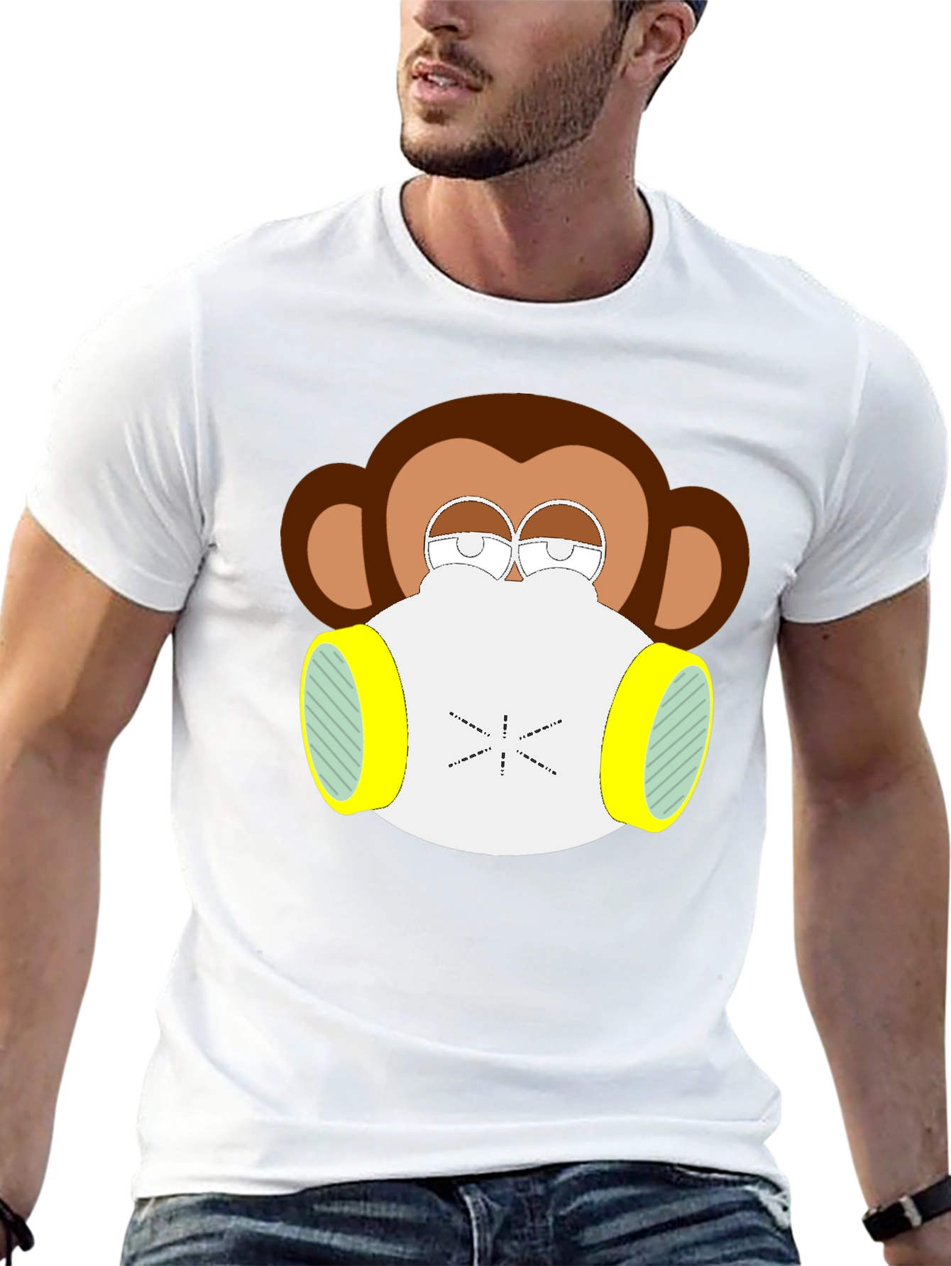 Monkey Gas Mask Graphic Tee - Black Cotton Blend