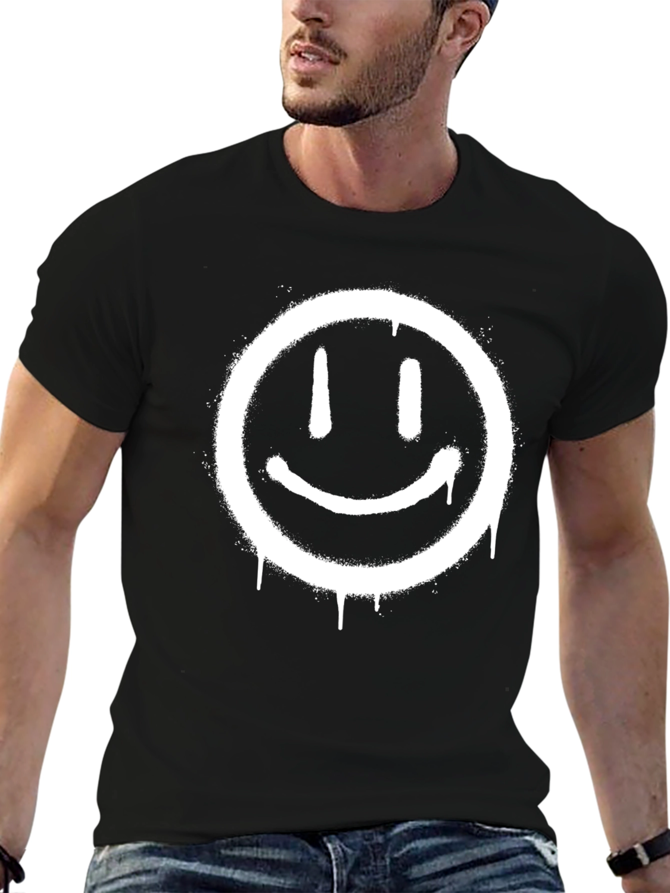 Smiley Face Graphic T-Shirt - Mens Black Tee
